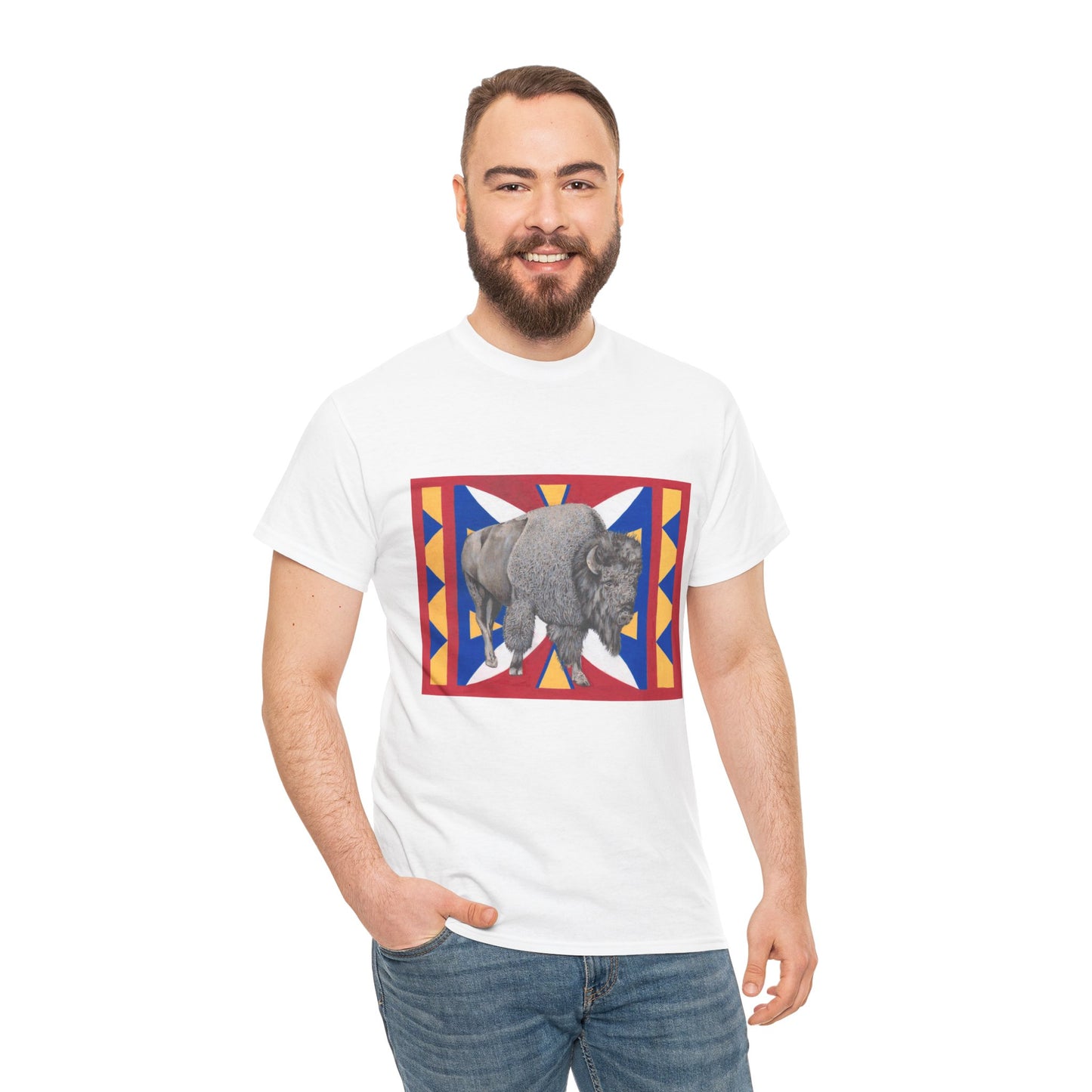 Unisex Heavy Cotton Tee, Native American Buffalo, Wildlife Graphic Tee for Nature Lovers
