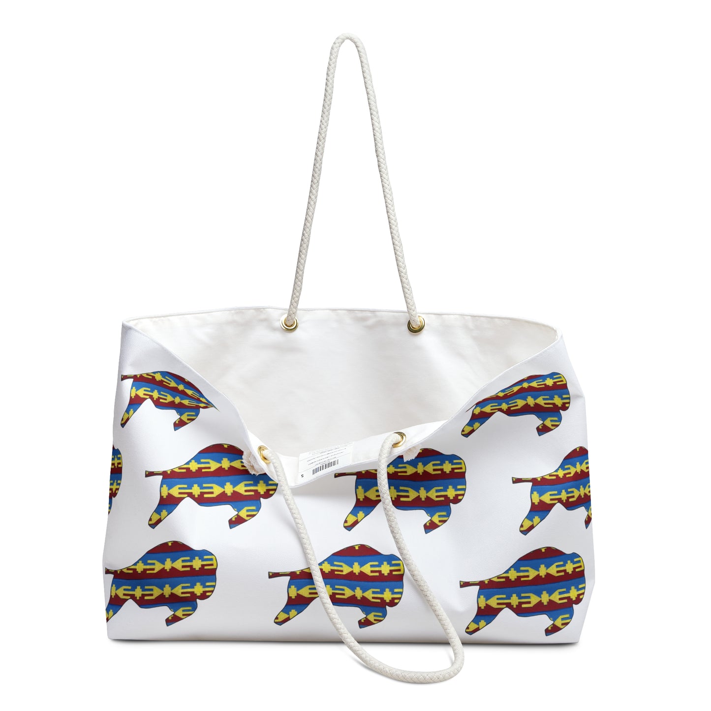 Weekender Bag, White, Osage Design, Bison, Buffalo, Native American, PowWow Tote