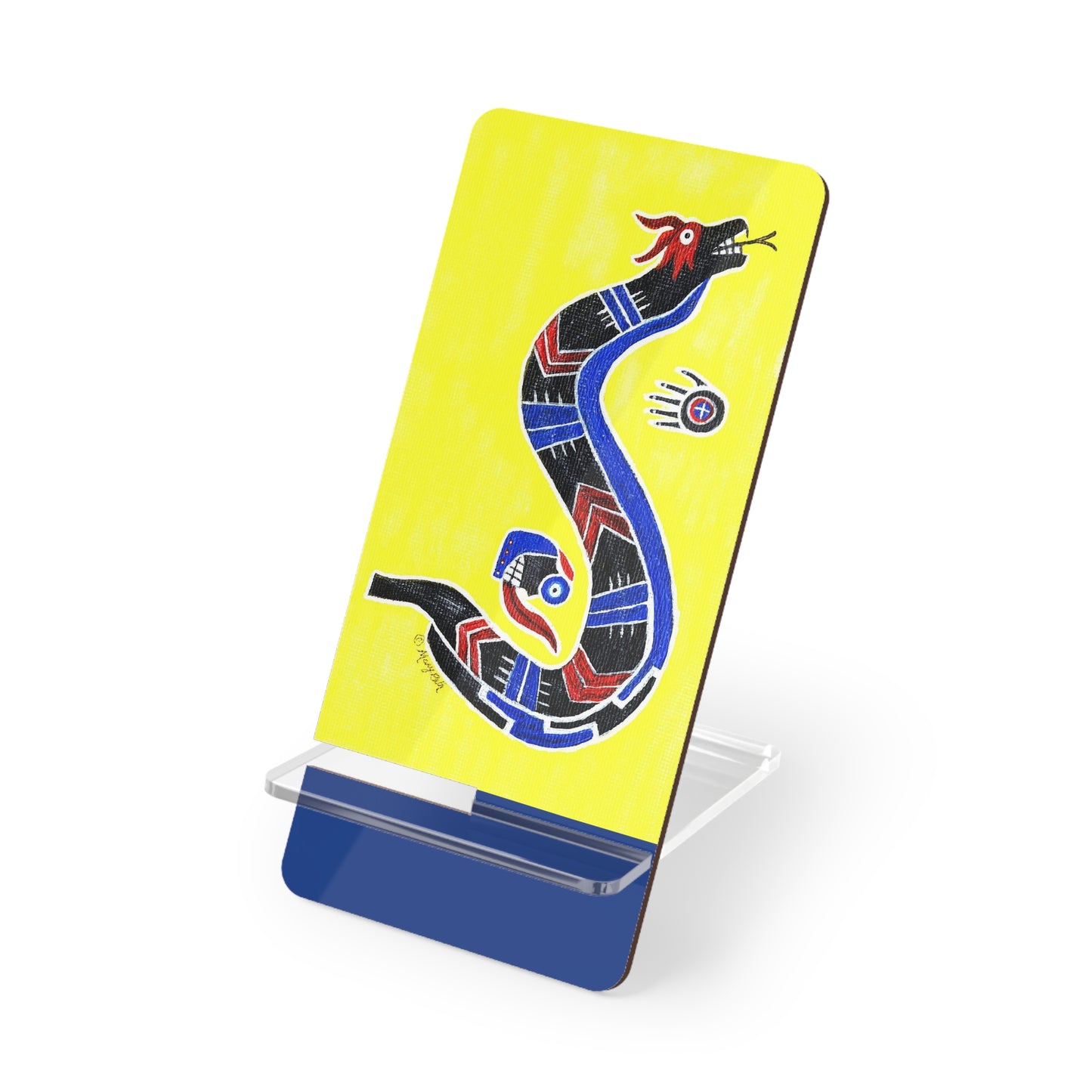 Mobile Display Stand for Smartphones, Spiro Serpent, Native Design, Ancient Mound Symbols, Cell Phone Stand
