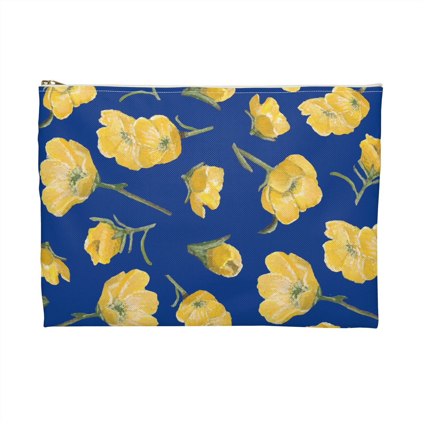 Accessory Pouch, Buttercups, Dark Blue Background, Oklahoma Wildflower, Yellow Floral