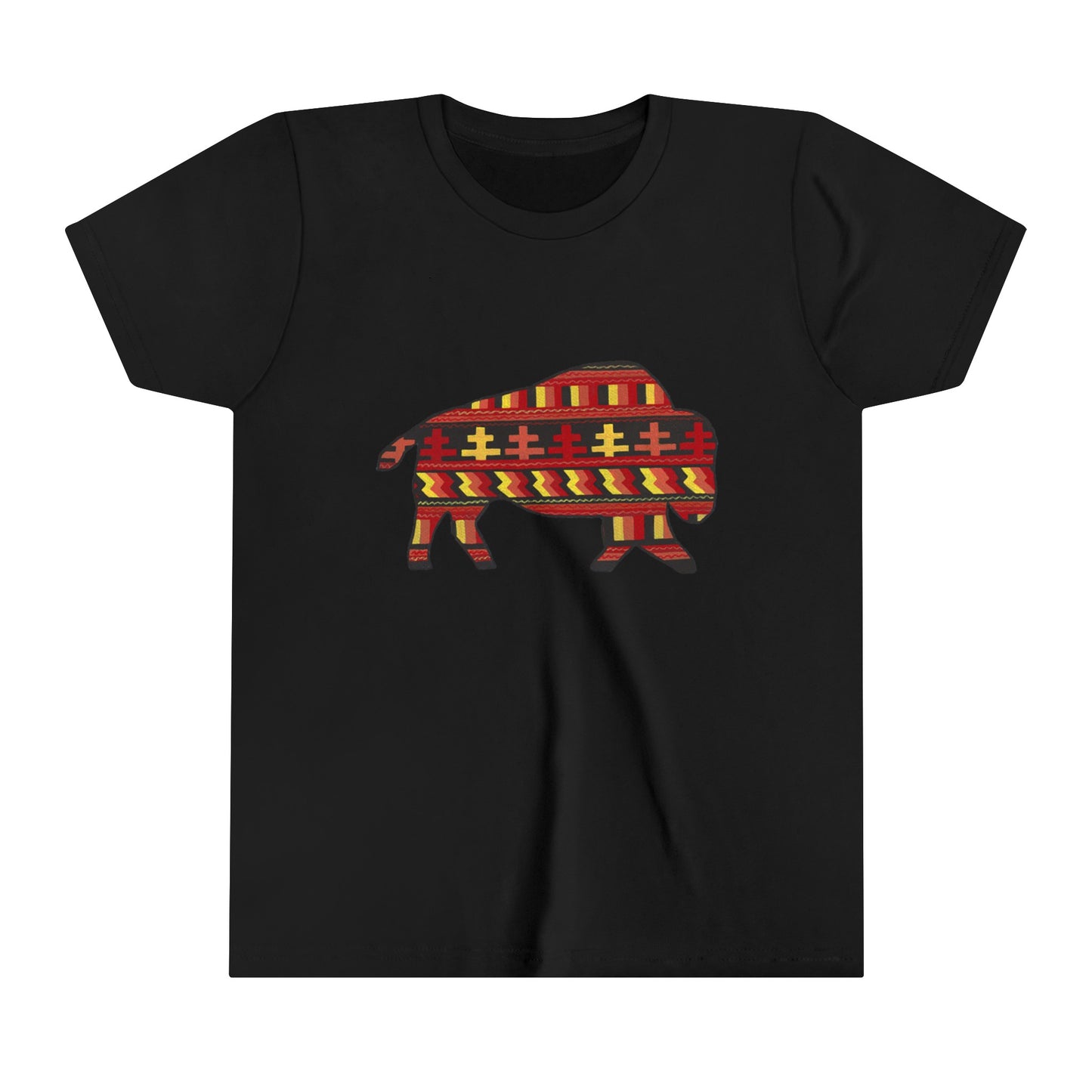 Seminole Patchwork Pattern Bison, Youth Short Sleeve Tee, Kid's T-shirt, Children's Shirt, Native Bison Art, Buffalo