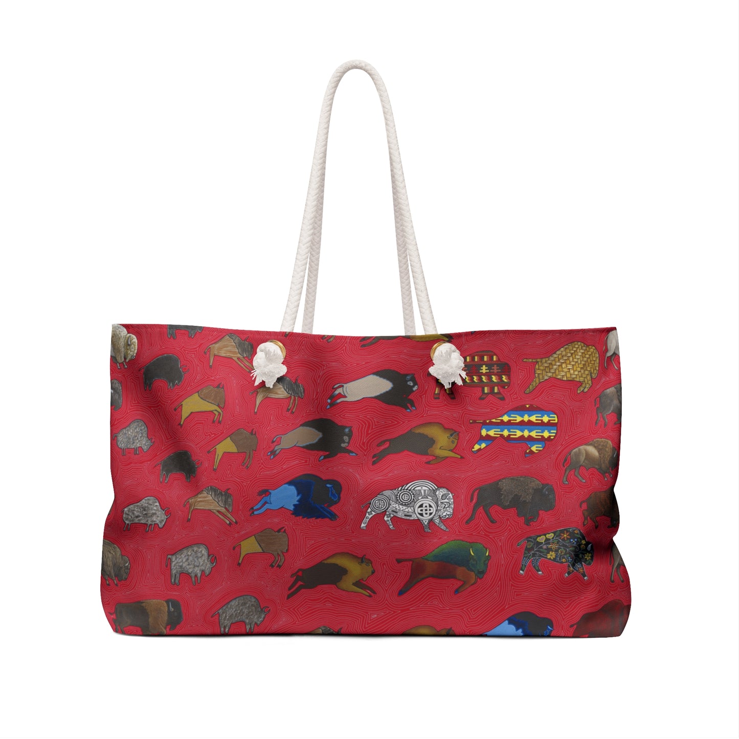 Weekender Bag, Red, Bison Transition, Native American, Buffalo, PowWow Tote