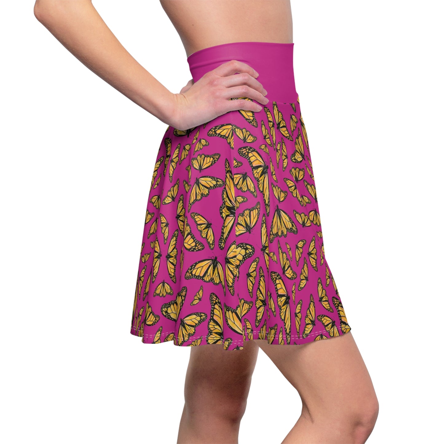 Women's Skater Skirt, Monarch, Hot Pink Background, Butterfly, Kamama