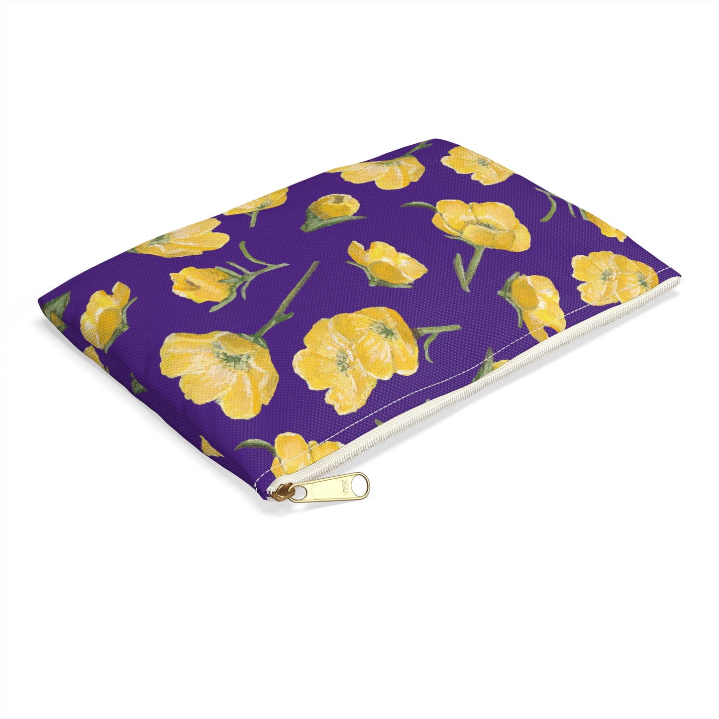 Accessory Pouch, Buttercups, Purple Background, Oklahoma Wildflower, Yellow Floral