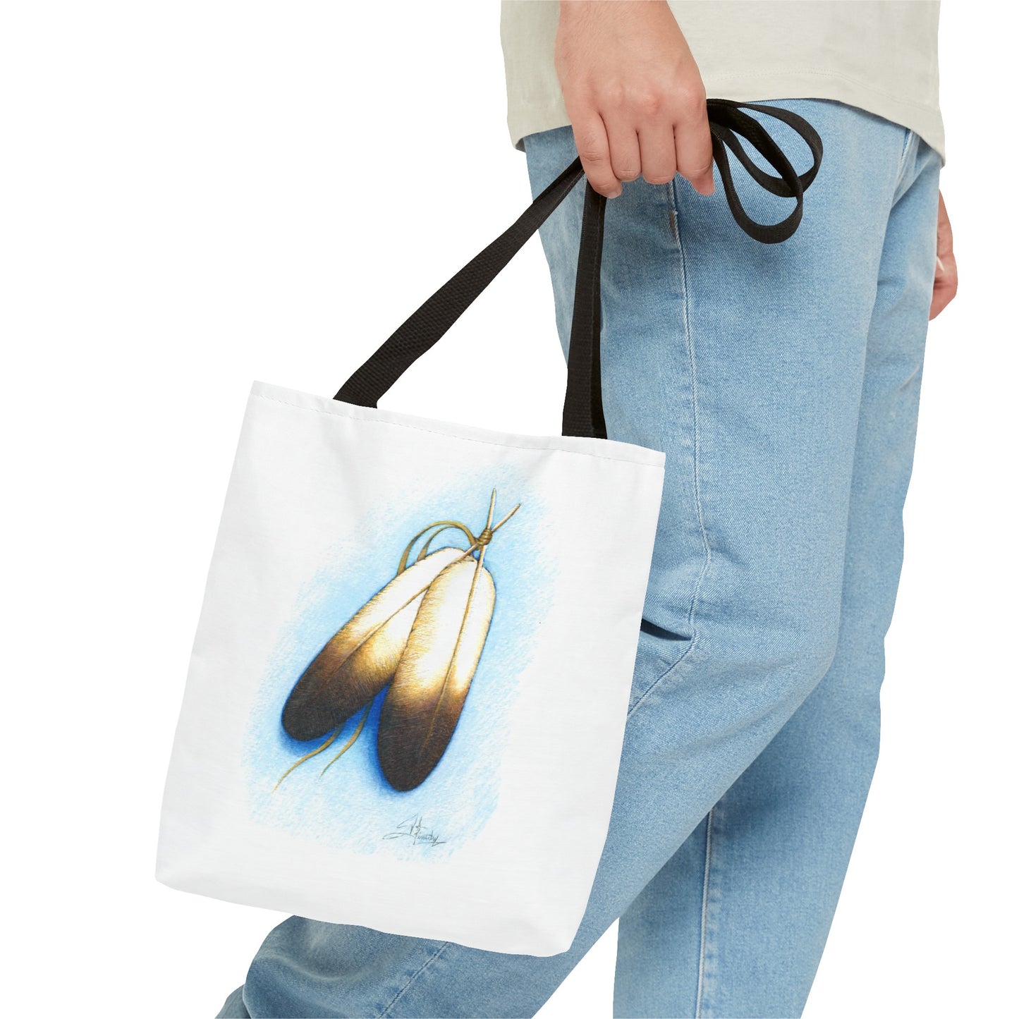 Double Feather Tote Bag, Native American design, book bag, powwow tote bag