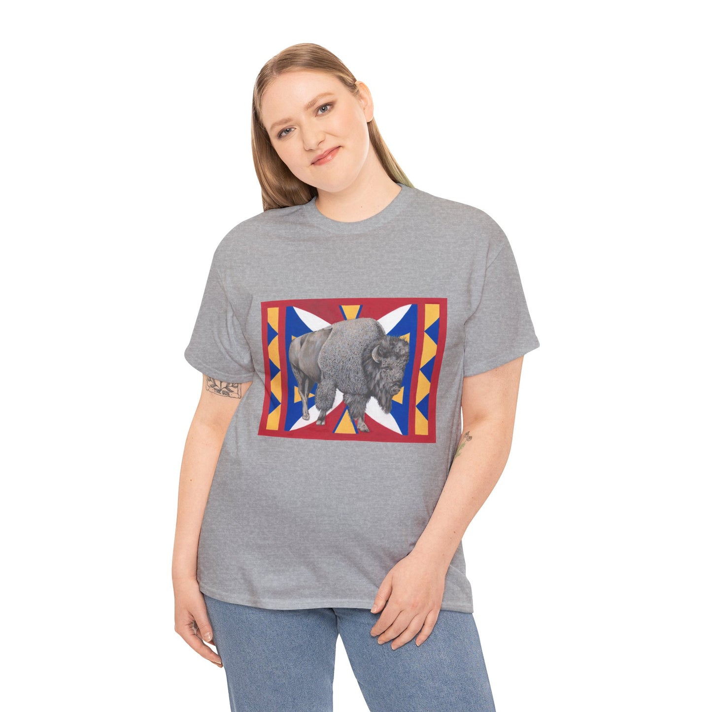 Unisex Heavy Cotton Tee, Native American Buffalo, Wildlife Graphic Tee for Nature Lovers