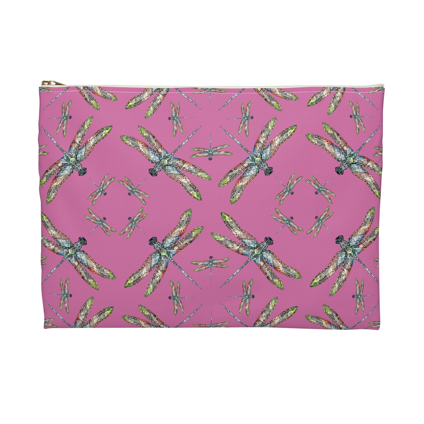 Accessory Pouch, Dragonfly, Pink, Native American design, Makeup bag, Pencil case, Travel cosmetic pouch