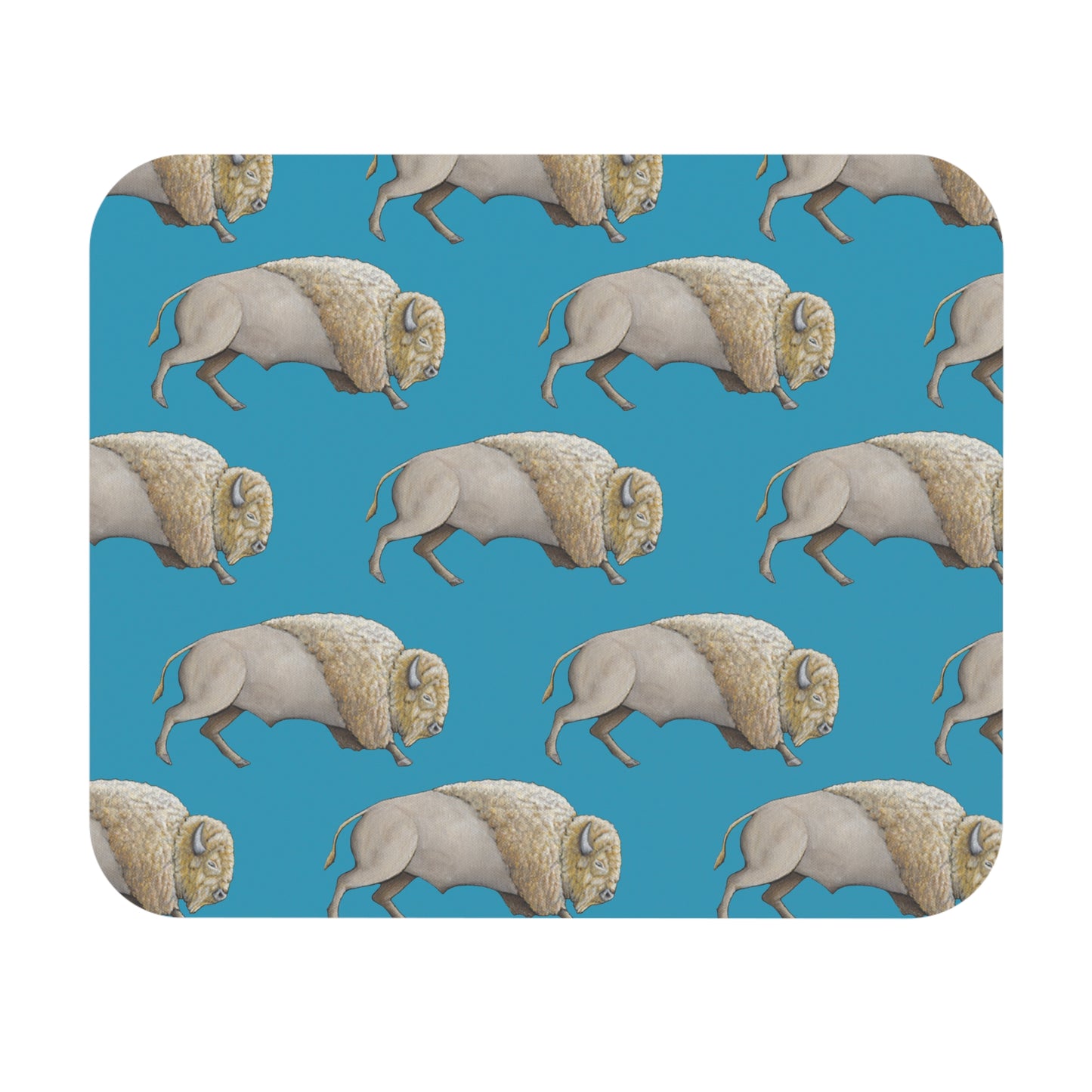 Mouse Pad, Turquoise Background, White Bison, Buffalo, Native American, Indigenous Design, Oklahoma