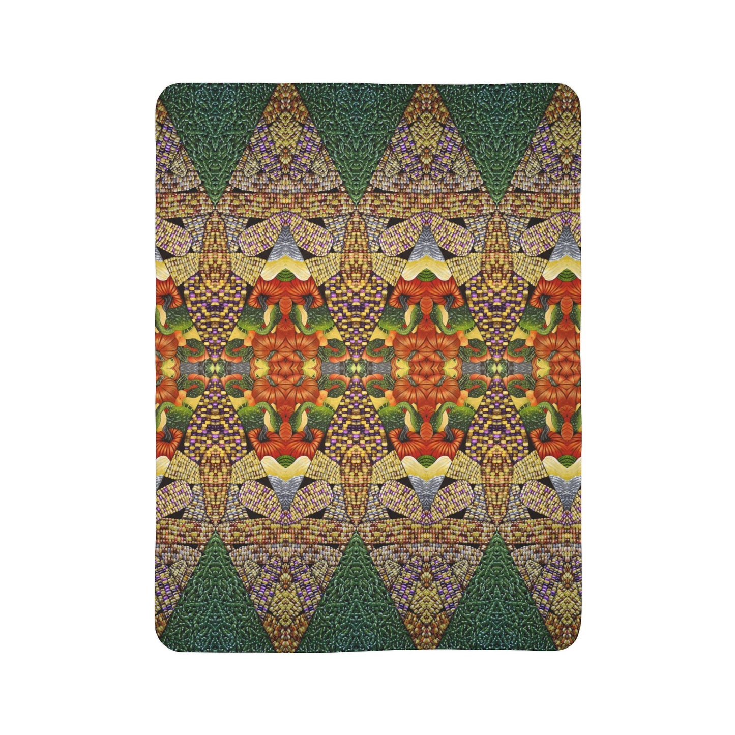 Fleece Sherpa Blanket, Three Sisters Design, Native American, Corn, Squash, Beans, Tribal Farming