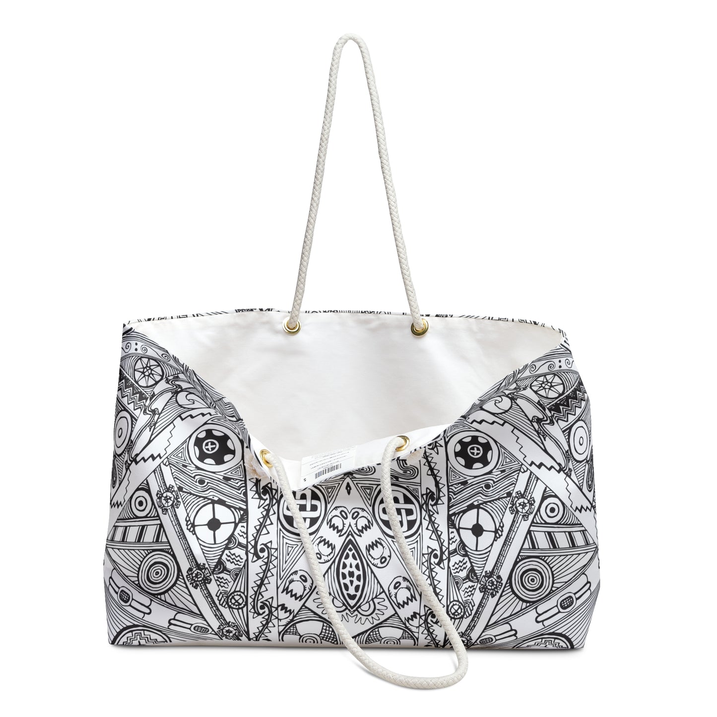 Weekender Bag featuring Black & White Tribal Motif, Tote Bag, Mound Symbols, Native Design