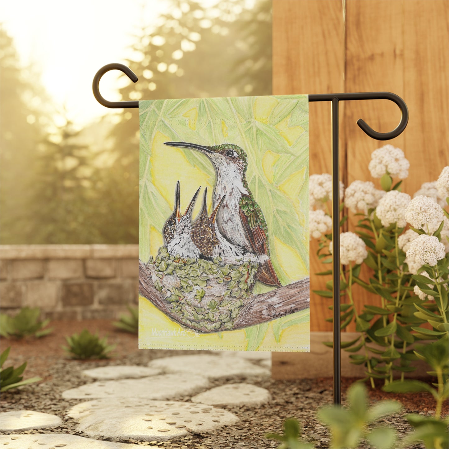 Garden & House Banner, Hummingbird Mother and Babies