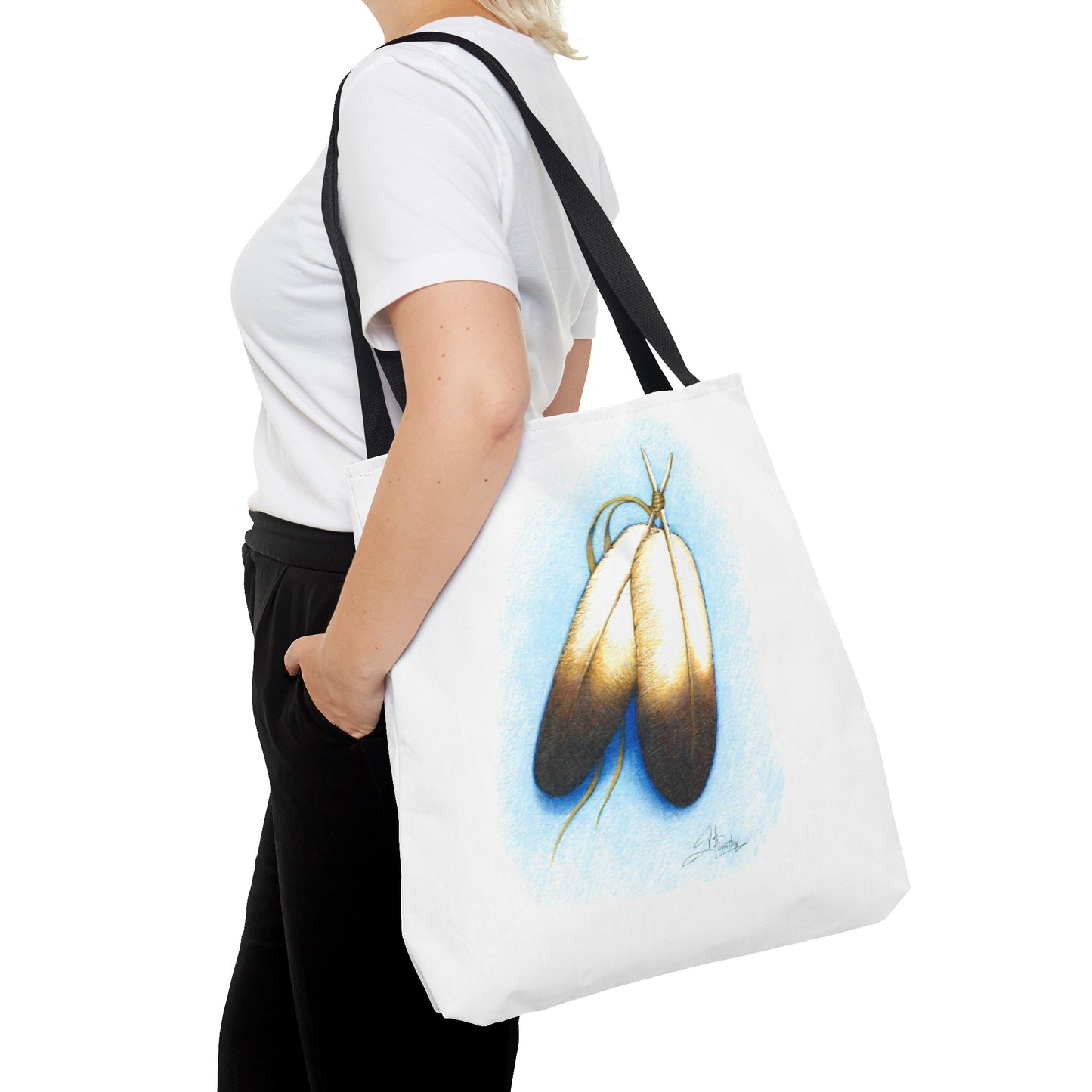 Double Feather Tote Bag, Native American design, book bag, powwow tote bag
