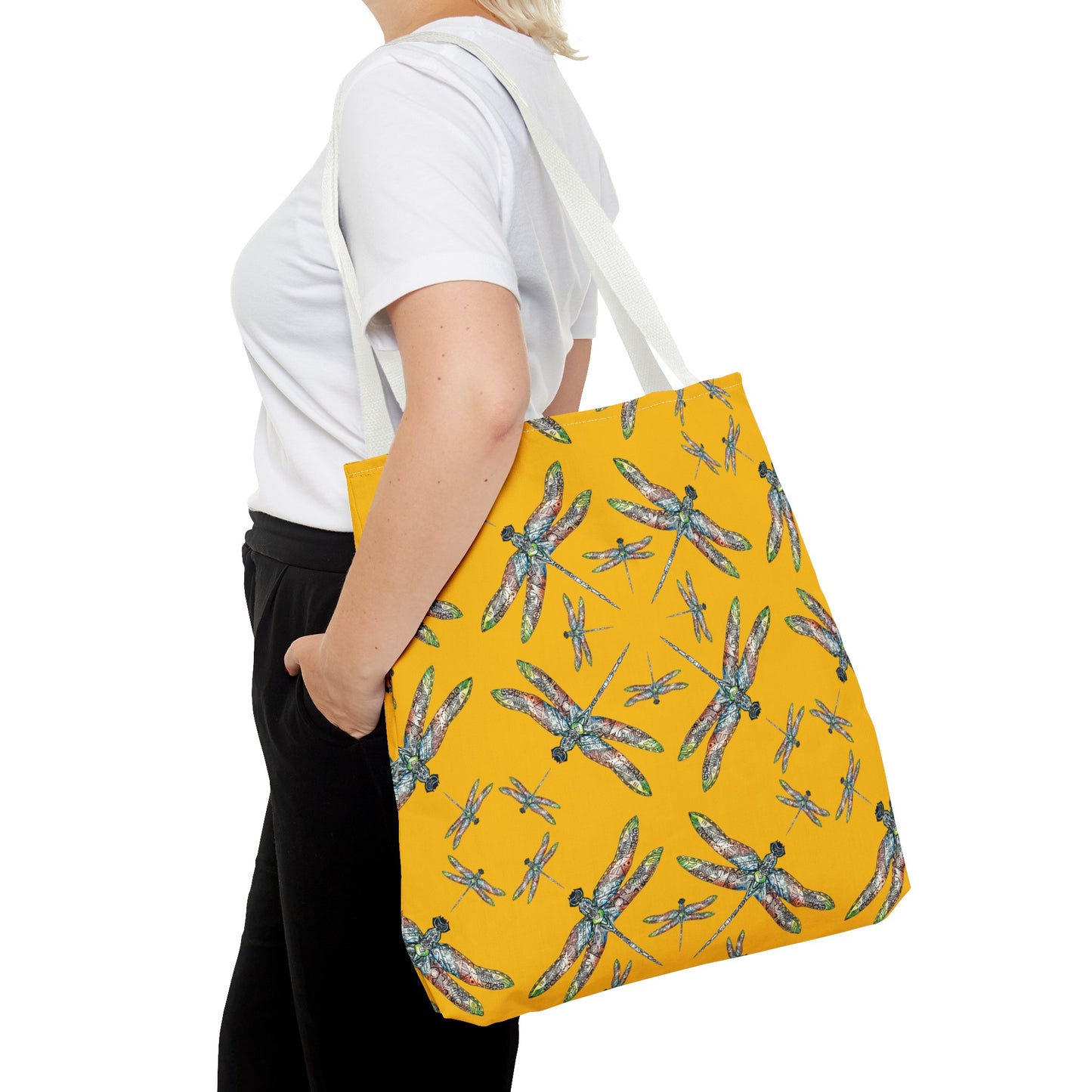 Dragonfly Tote Bag, Yellow, Shoulder bag, Powwow tote, Carry all