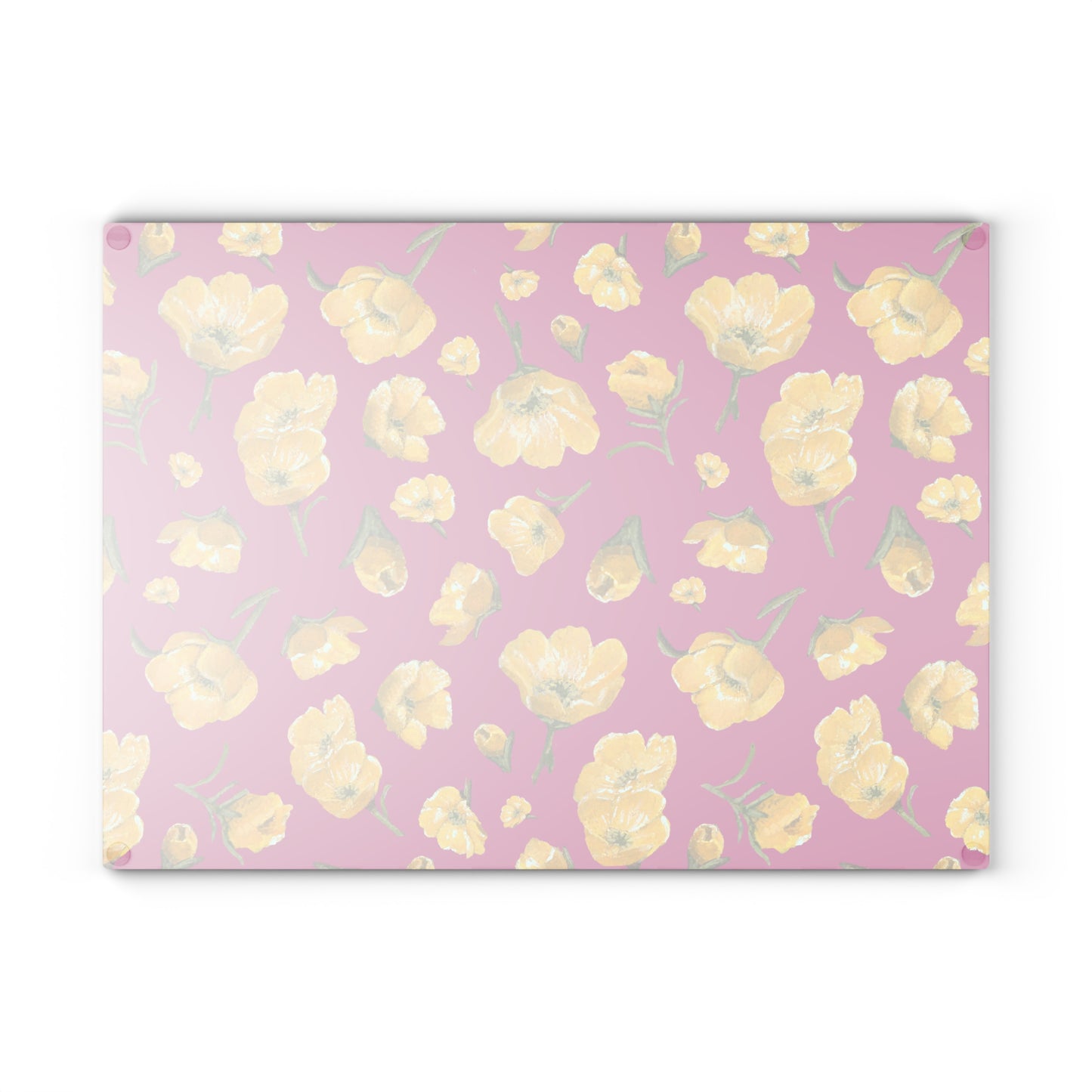 Glass Cutting Board, Kitchen Accessory, Buttercups, Hot Pink Background, Oklahoma Wildflower, Yellow Floral