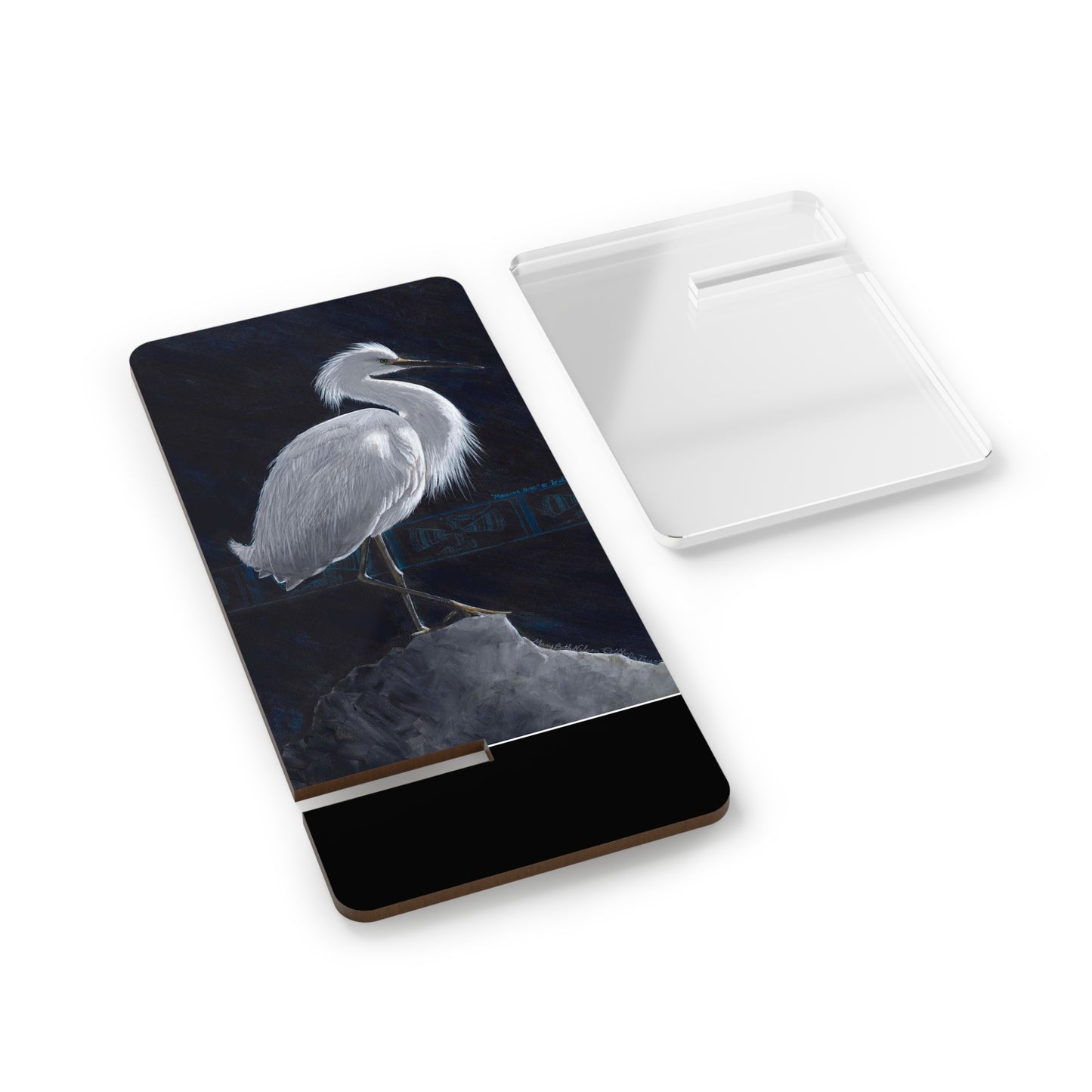 Mobile Display Stand for Smartphones, White Egret, Water Bird, "Medicine Bird", SouthEast Mound Design, Sacred Water Bird Motif, Phone Stand