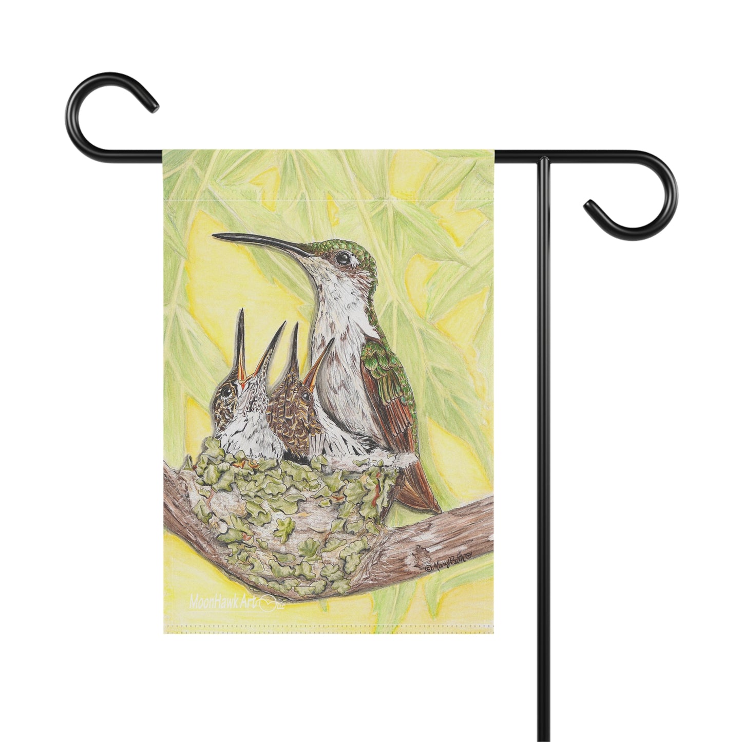 Garden & House Banner, Hummingbird Mother and Babies