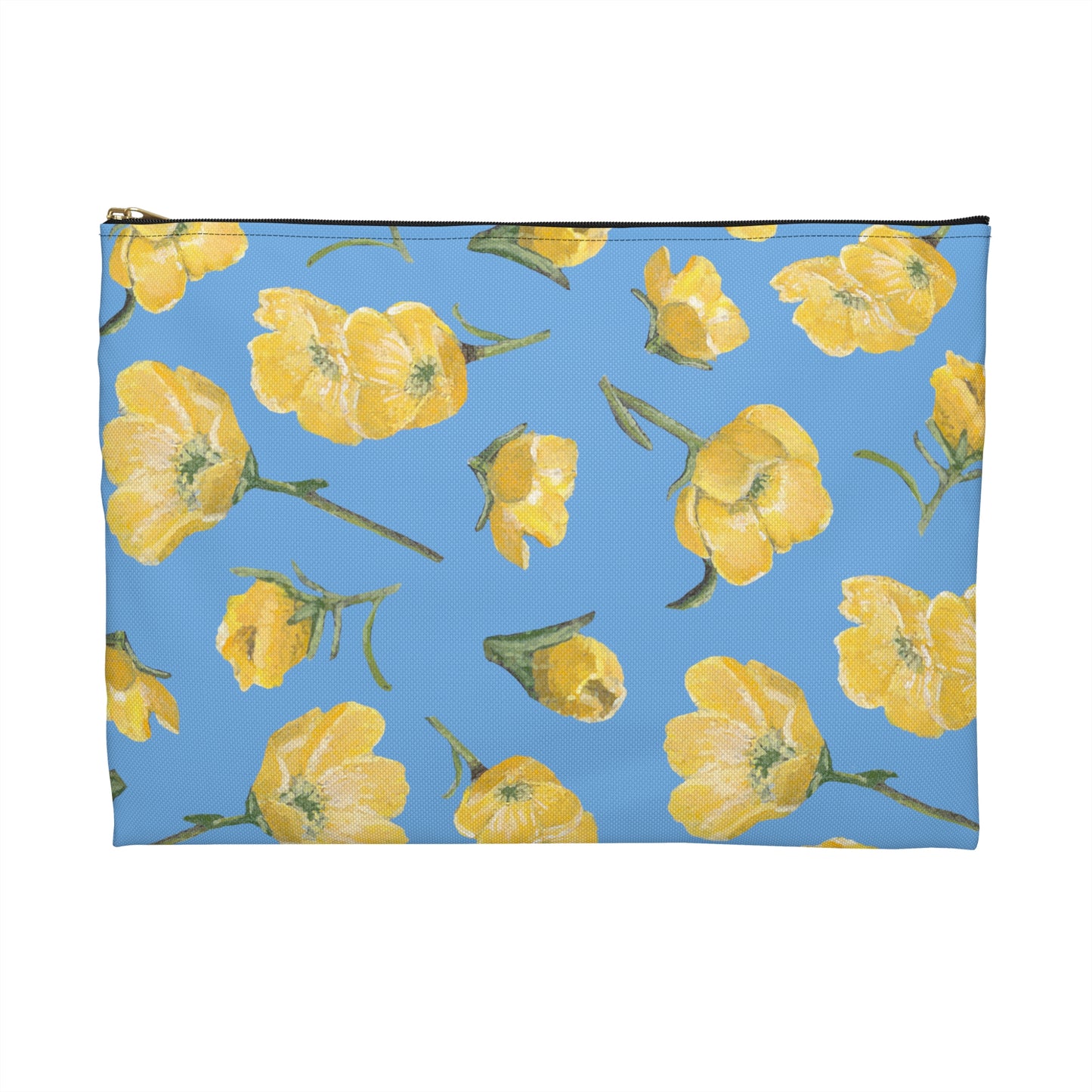 Accessory Pouch, Buttercups, Light Blue Background, Oklahoma Wildflower, Yellow Floral