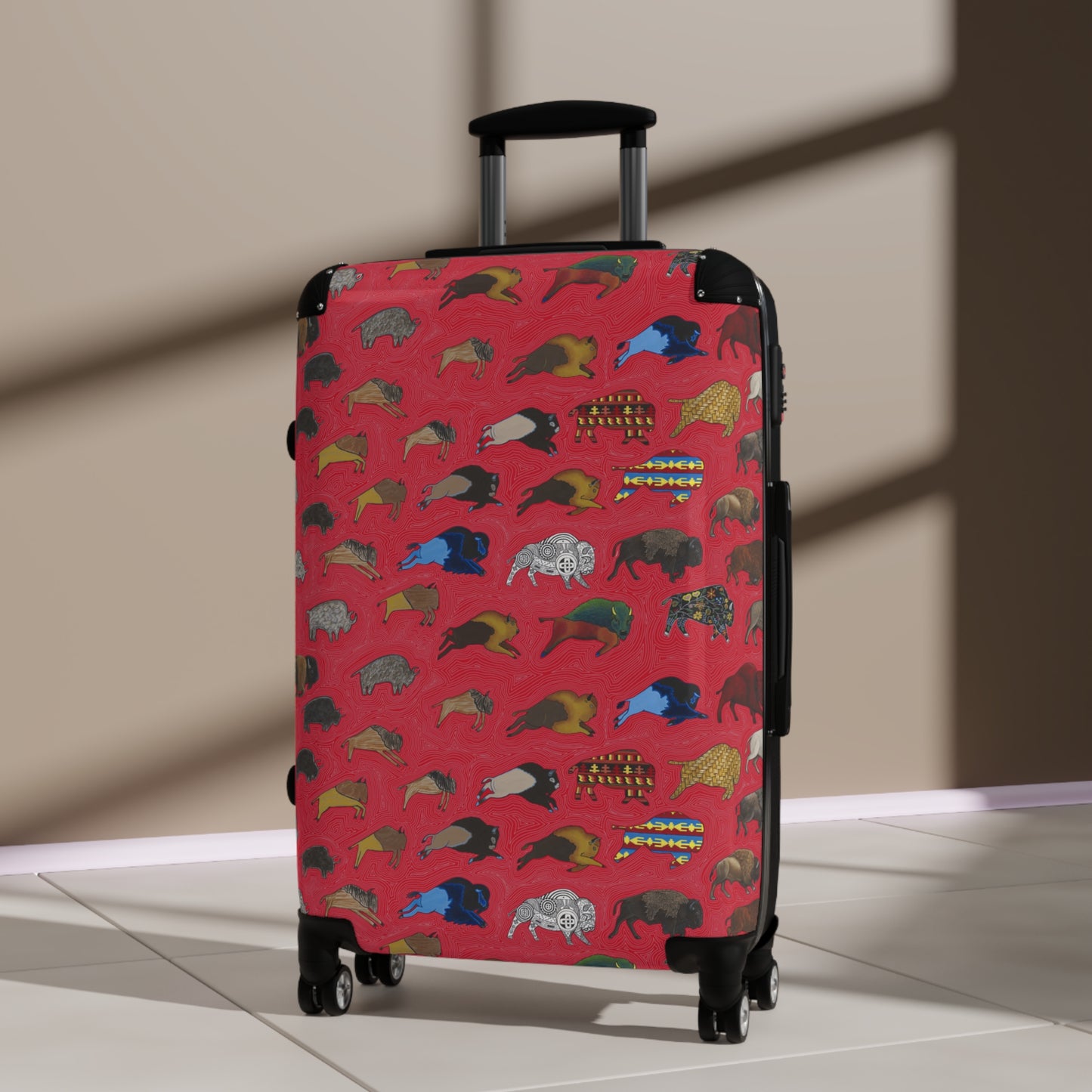 Suitcase, Red, Bison Transition, Buffalo, Native American, Luggage, Carry On
