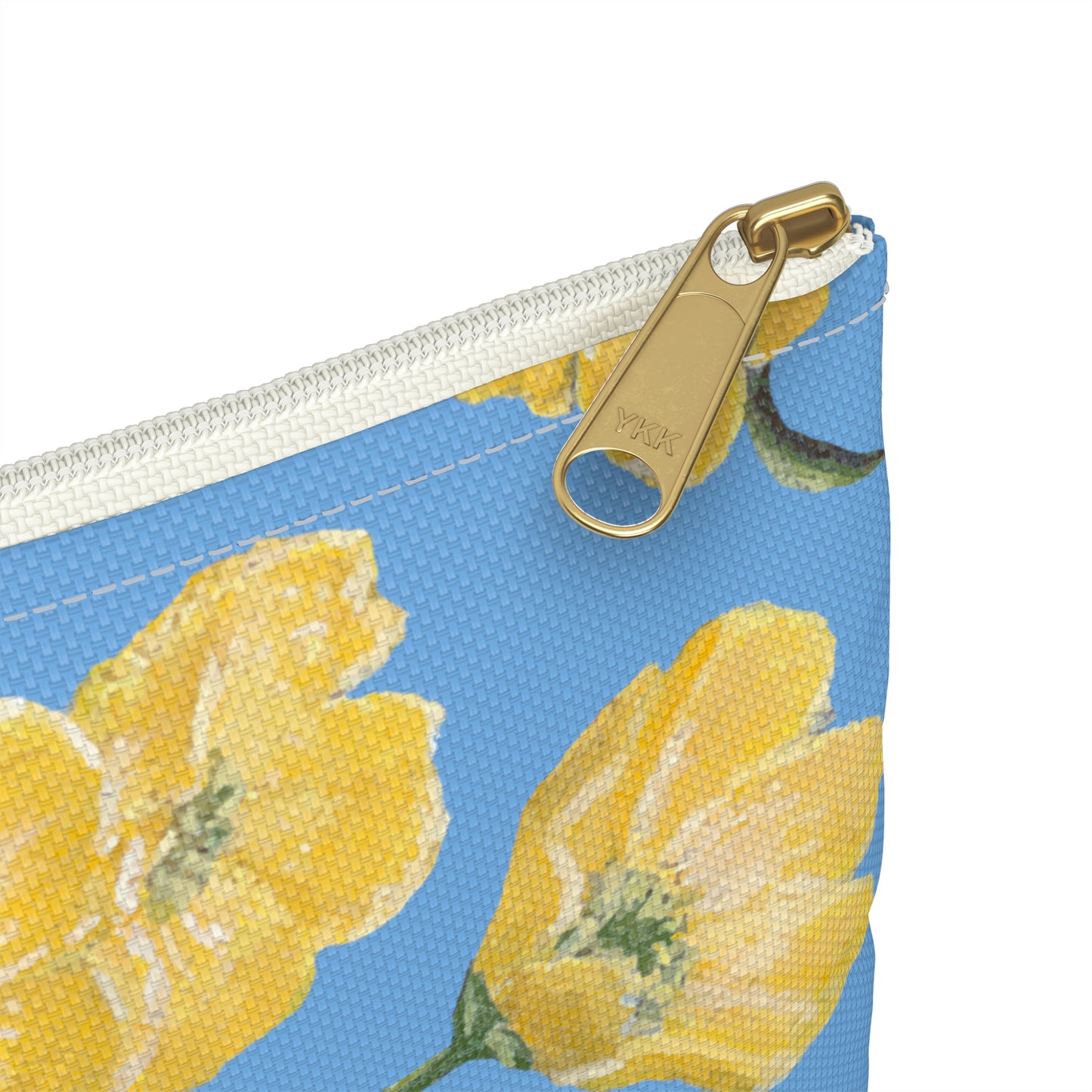 Accessory Pouch, Buttercups, Light Blue Background, Oklahoma Wildflower, Yellow Floral