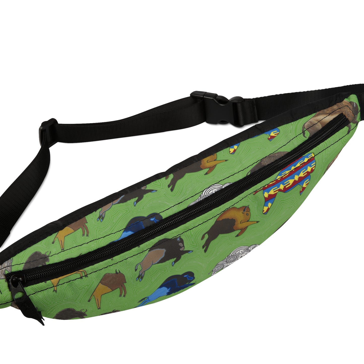 Fanny Pack, Green, Bison Transition, Buffalo, Native American, Indigenous