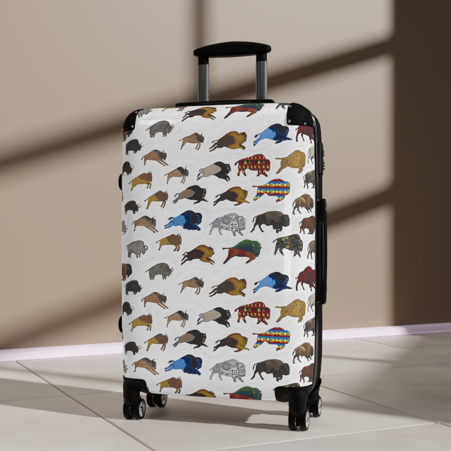 Suitcase, White, Bison Transition, Buffalo, Native American, Luggage, Carry On