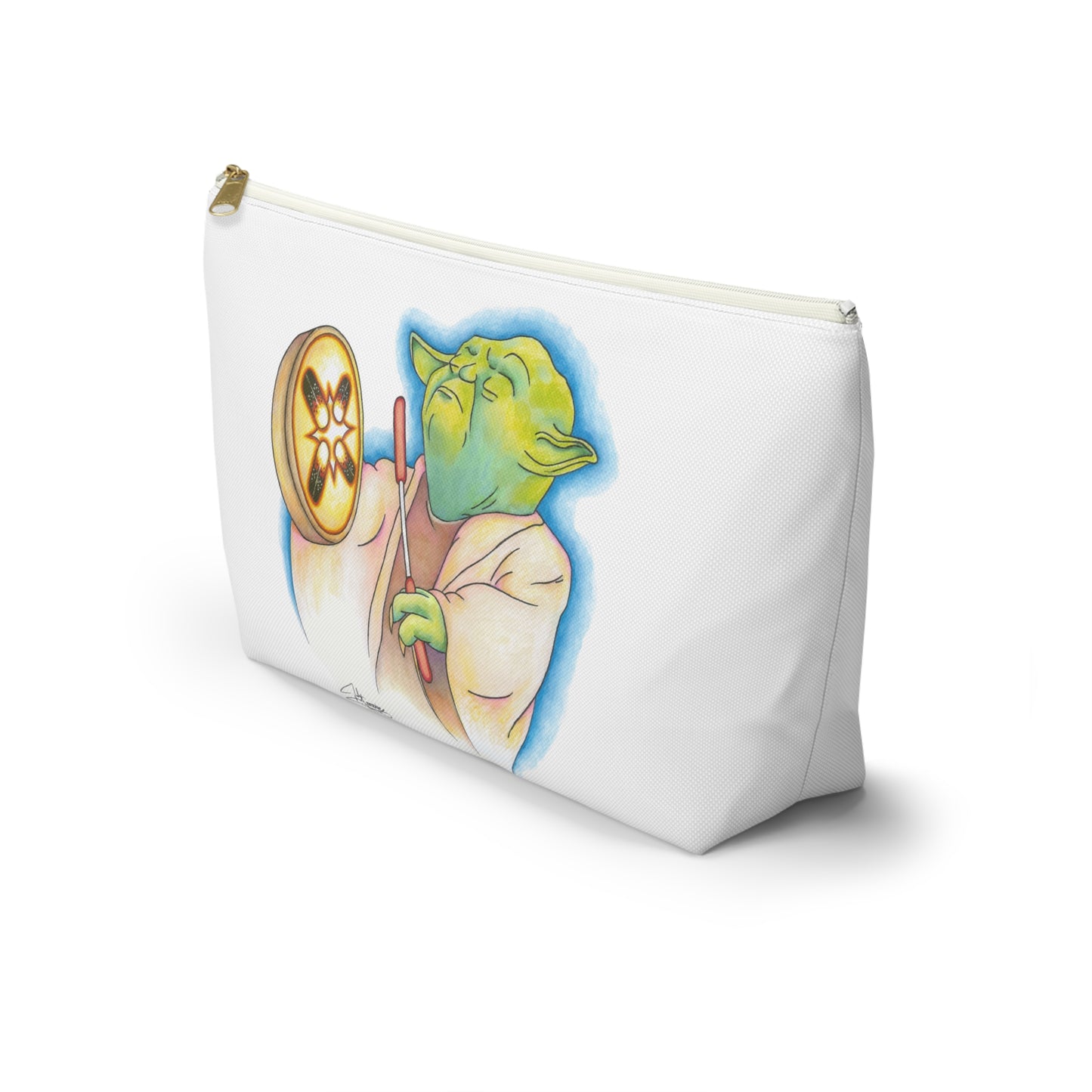 Accessory Pouch w T-bottom, Alien Playing Native Hand Drum, Native American, Native Humor, Pop Art