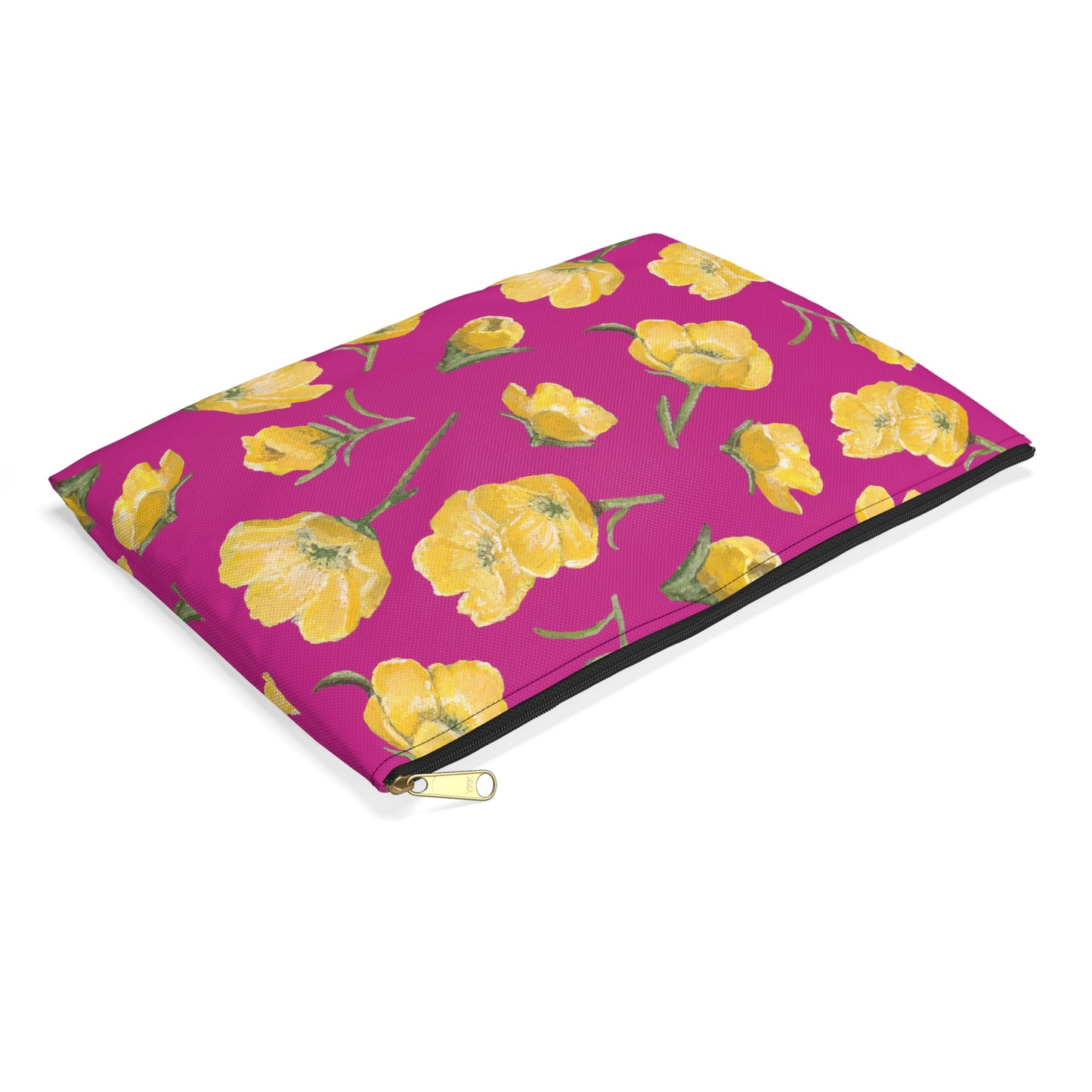 Accessory Pouch, Buttercups, Hot Pink Background, Oklahoma Wildflower, Yellow Floral