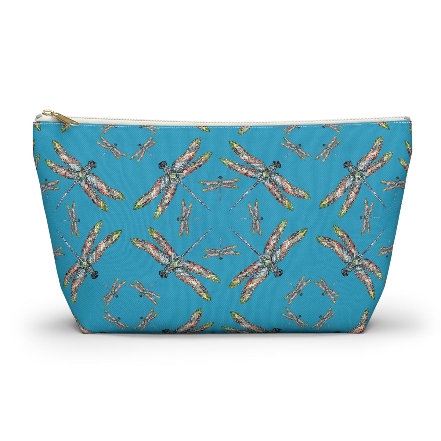 Accessory Pouch w T-bottom, Dragonfly, Turquoise color, Native American design, Makeup bag, Pencil case, Travel cosmetic pouch