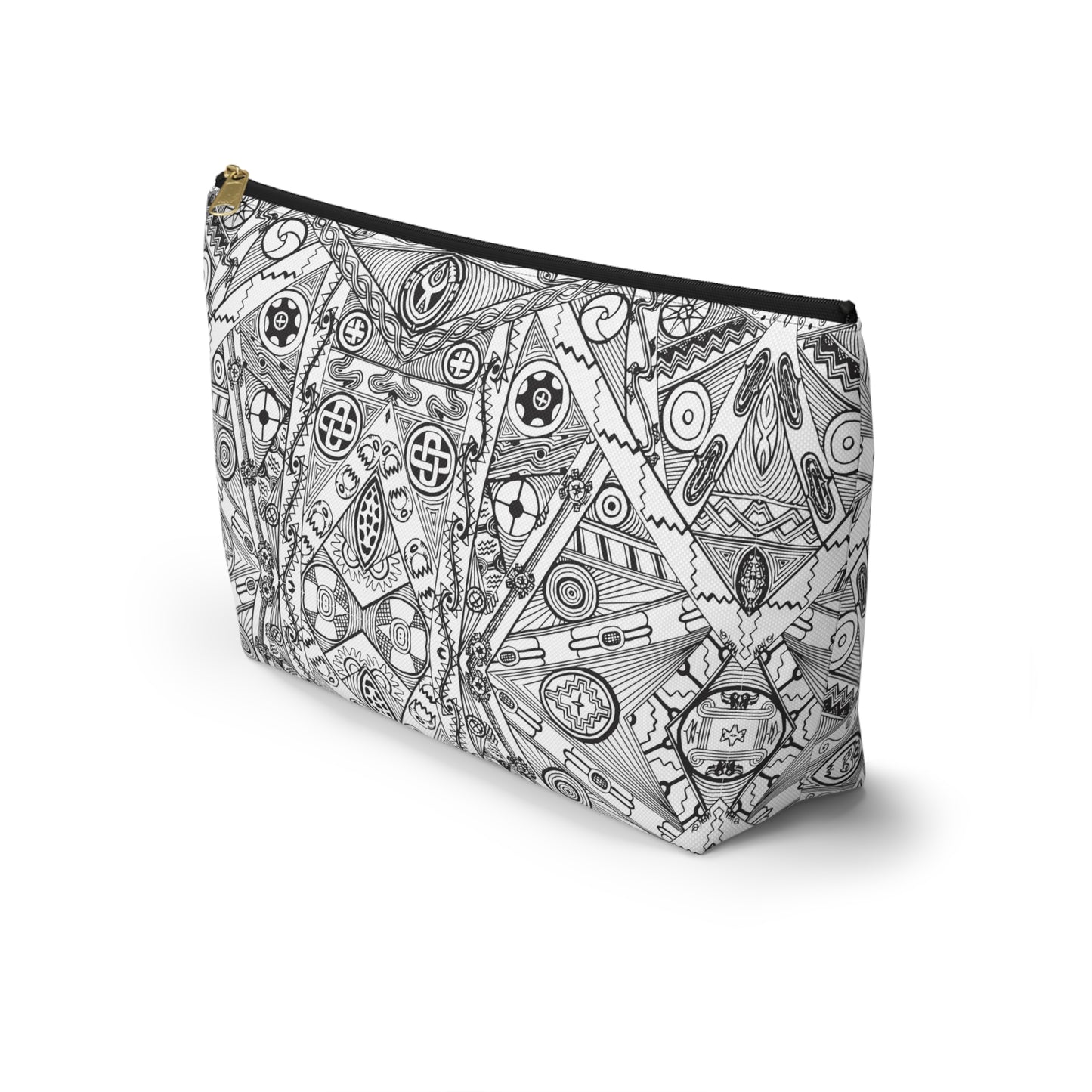 Black and White Tribal Motif Accessory Pouch w T-bottom