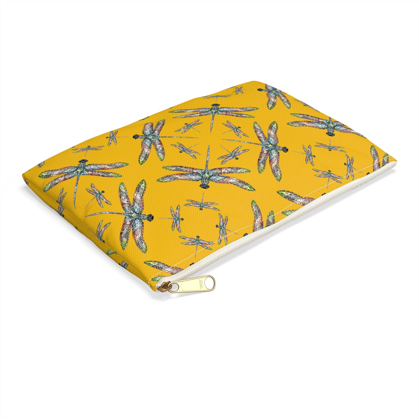 Accessory Pouch, Dragonfly, Yellow, Native American design, Makeup bag, Pencil case, Travel cosmetic pouch