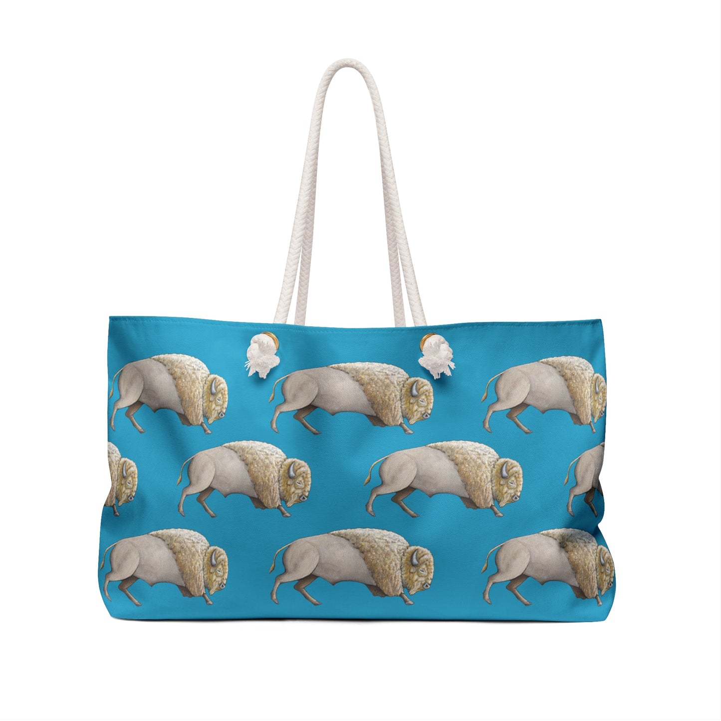 Weekender Bag, Turquoise Color, White Bison, Buffalo, Native American, Powwow Tote