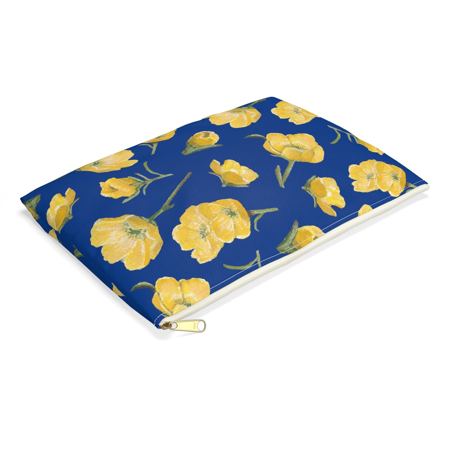 Accessory Pouch, Buttercups, Dark Blue Background, Oklahoma Wildflower, Yellow Floral