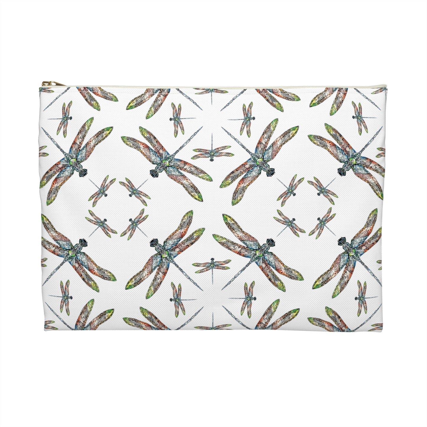 Accessory Pouch, Dragonfly, White, Native American design, Makeup bag, Pencil case, Travel cosmetic pouch