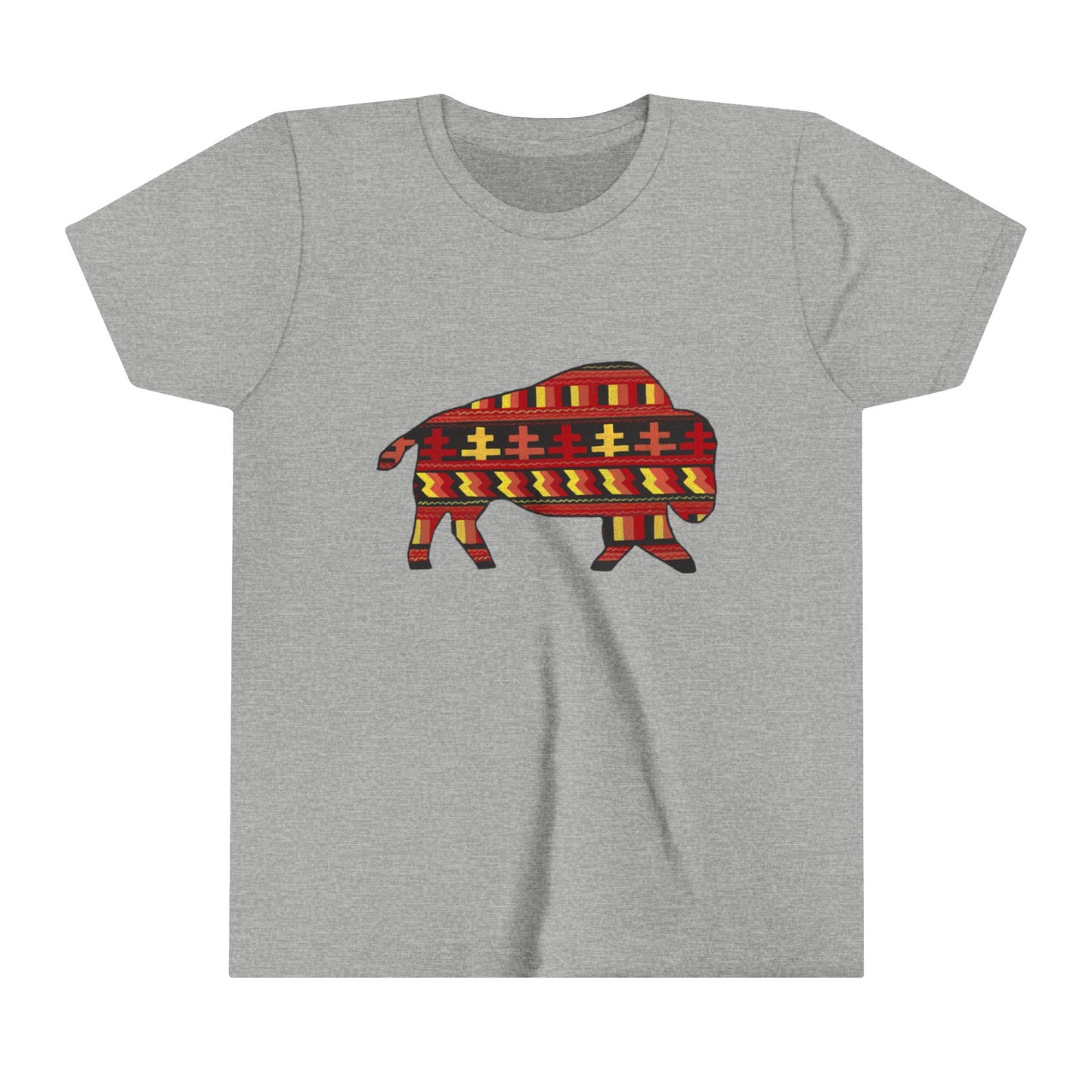 Seminole Patchwork Pattern Bison, Youth Short Sleeve Tee, Kid's T-shirt, Children's Shirt, Native Bison Art, Buffalo