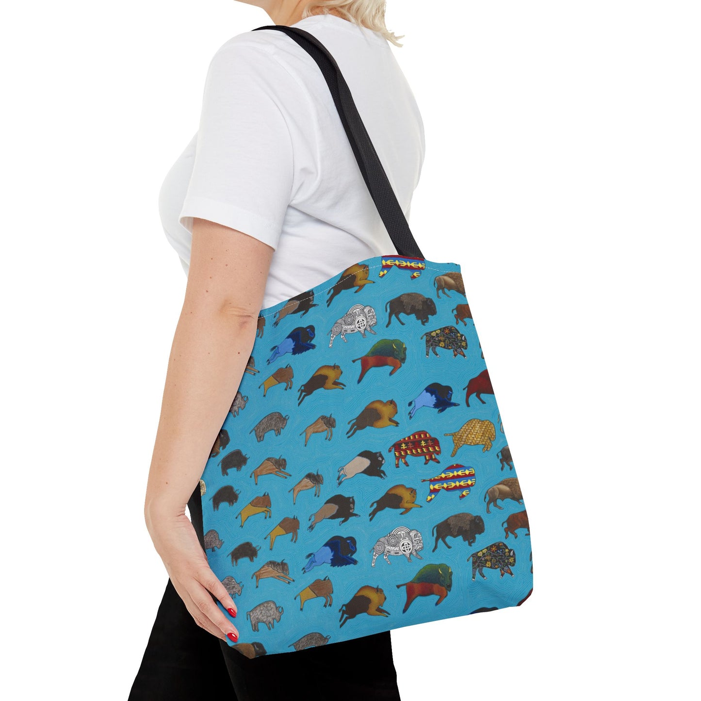 Tote Bag, Turquoise, Bison Transition, Buffalo, Native American