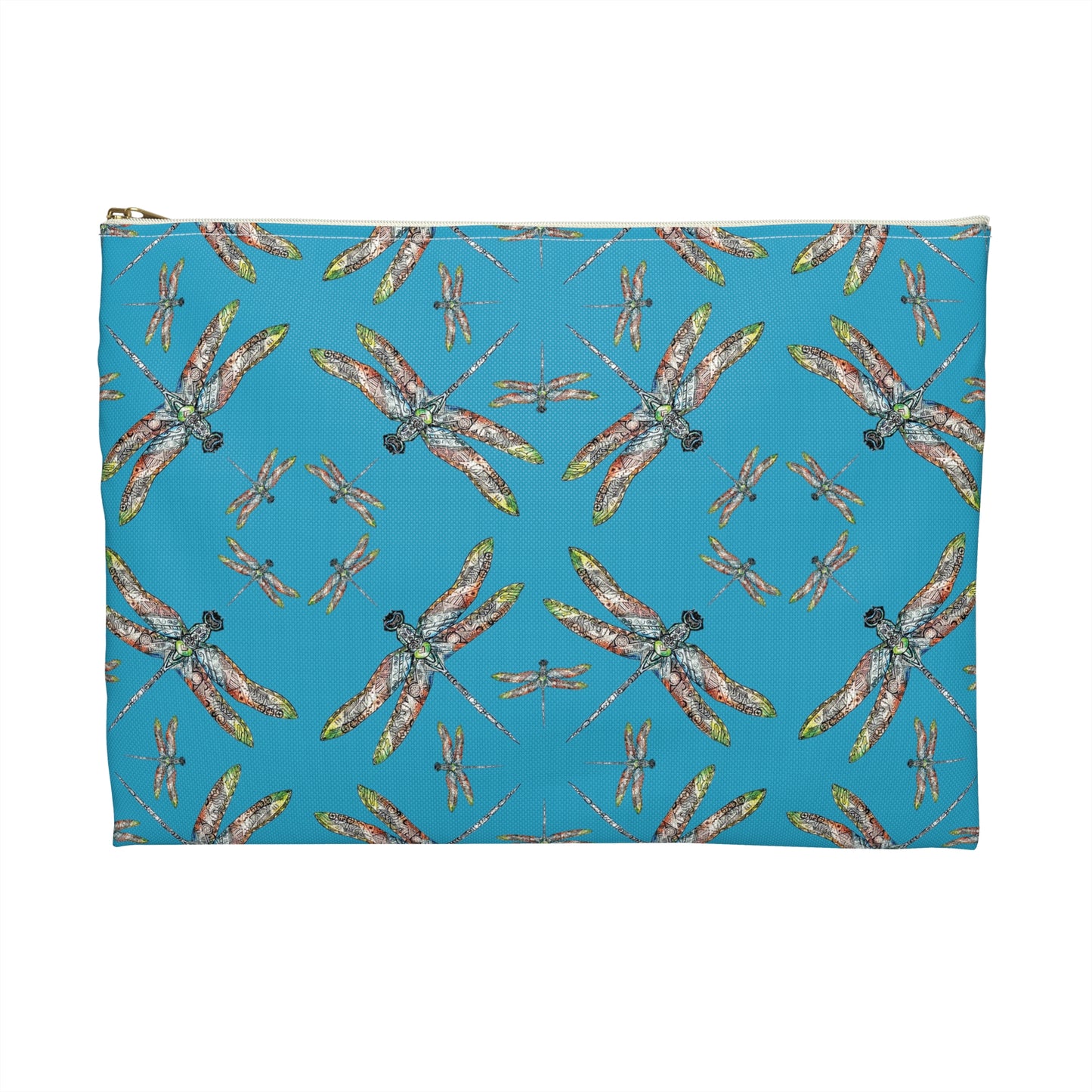 Accessory Pouch, Dragonfly, Turquoise color, Native American design, Makeup bag, Pencil case, Travel cosmetic pouch