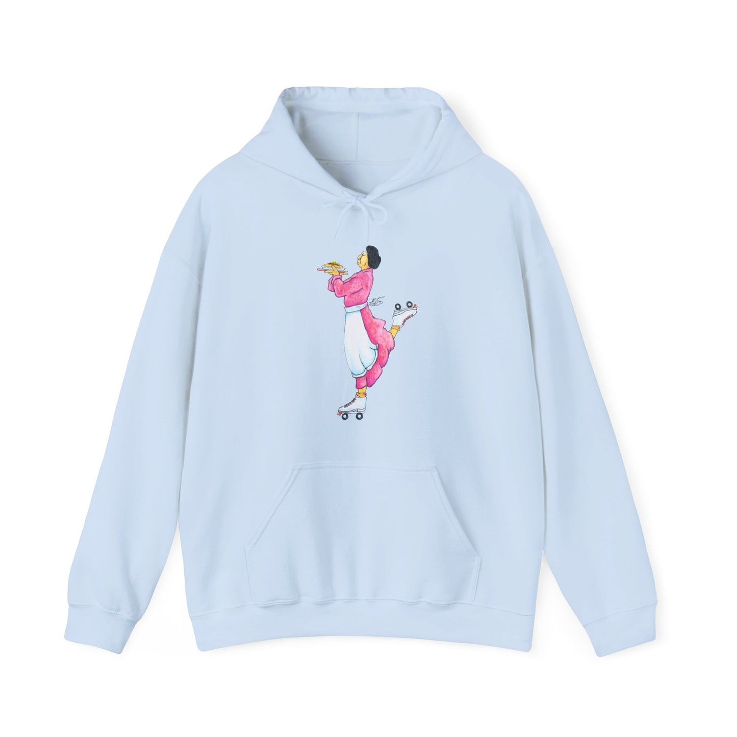 Unisex Heavy Blend™ Hooded Sweatshirt, Rez Car Hop, Native American, Humor, Pop Art, Pink, White, Blue