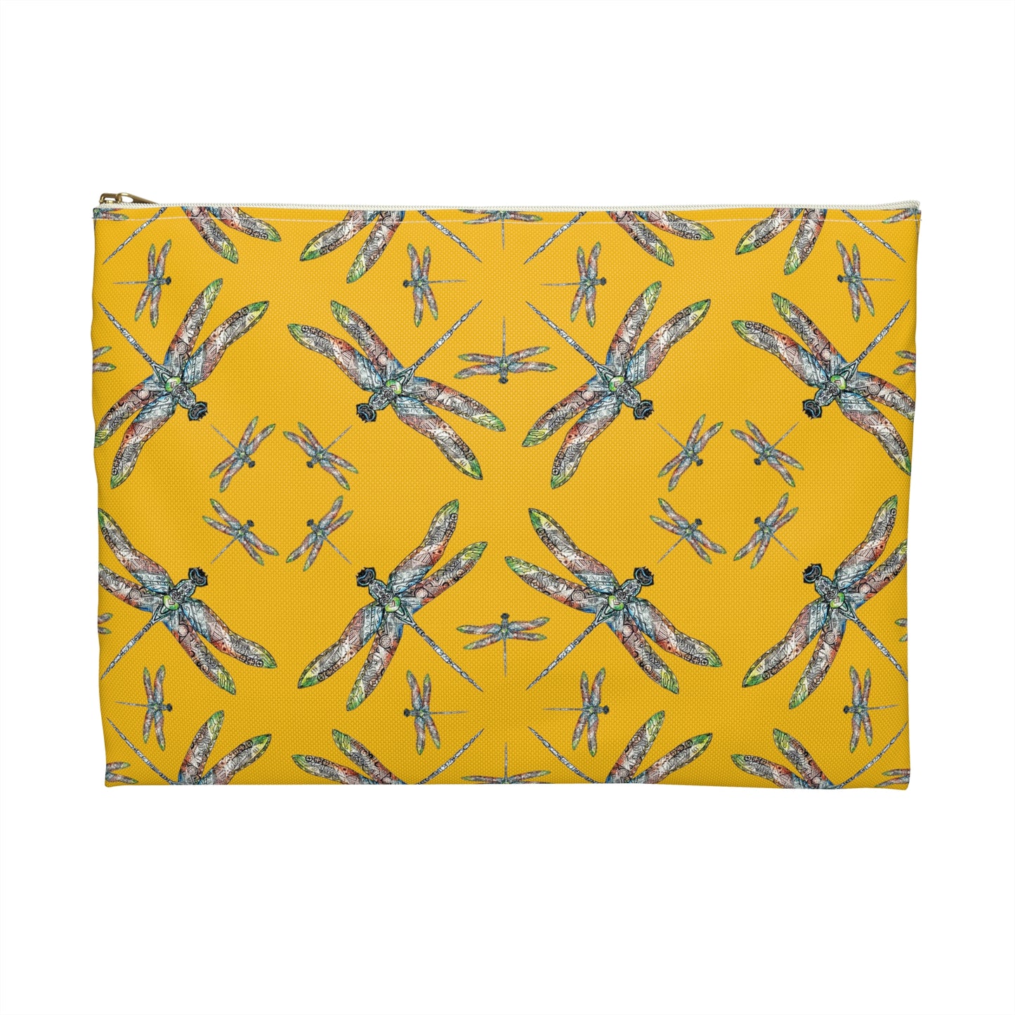 Accessory Pouch, Dragonfly, Yellow, Native American design, Makeup bag, Pencil case, Travel cosmetic pouch