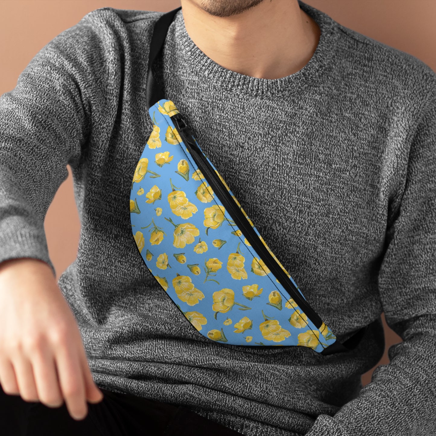 Fanny Pack, Blue, Buttercups, Yellow Wildflowers, Floral, Oklahoma