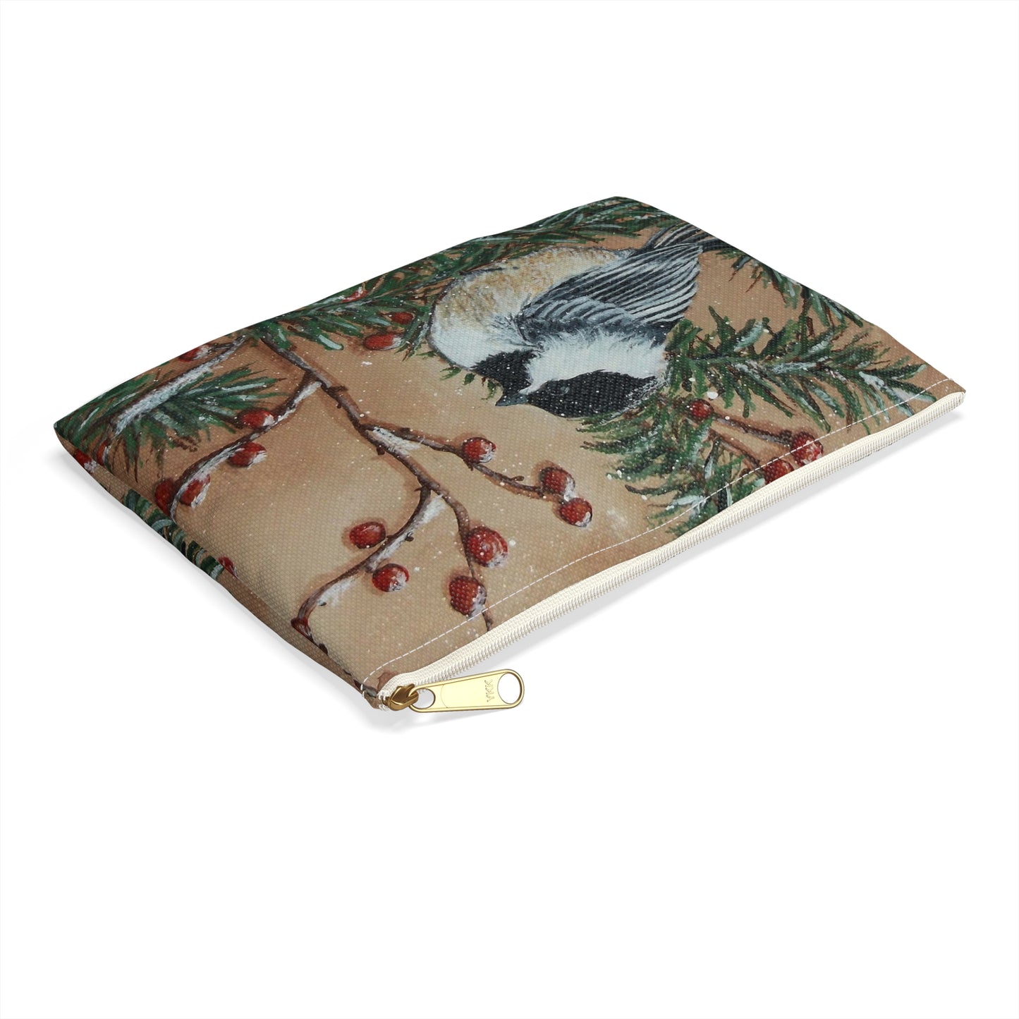 Accessory Pouch, Chickadee, Winter Berries, Wild Bird, Song Bird