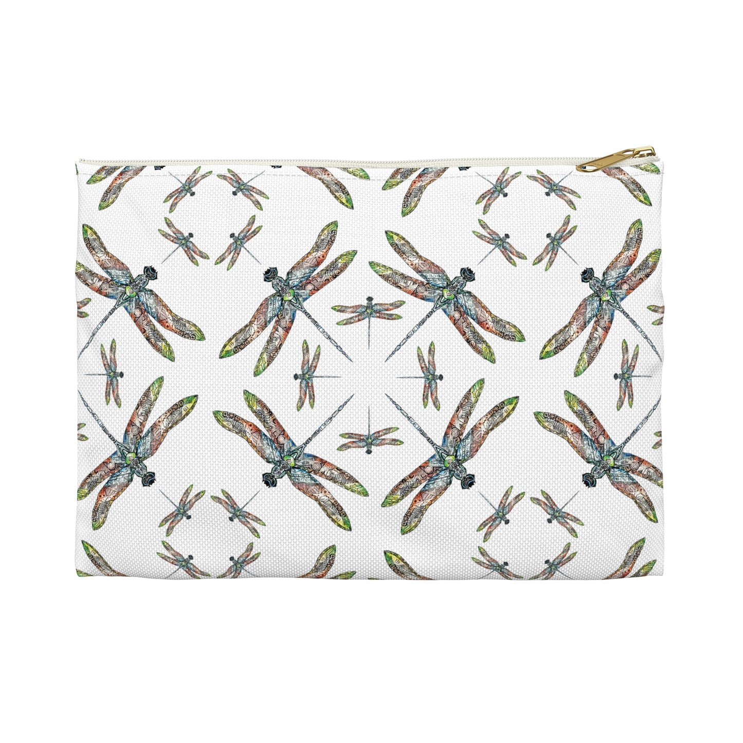 Accessory Pouch, Dragonfly, White, Native American design, Makeup bag, Pencil case, Travel cosmetic pouch