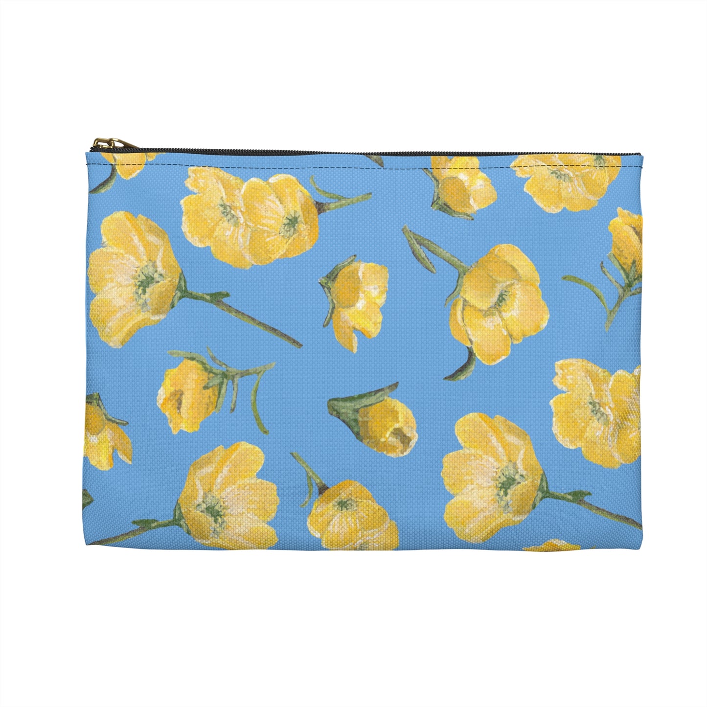 Accessory Pouch, Buttercups, Light Blue Background, Oklahoma Wildflower, Yellow Floral
