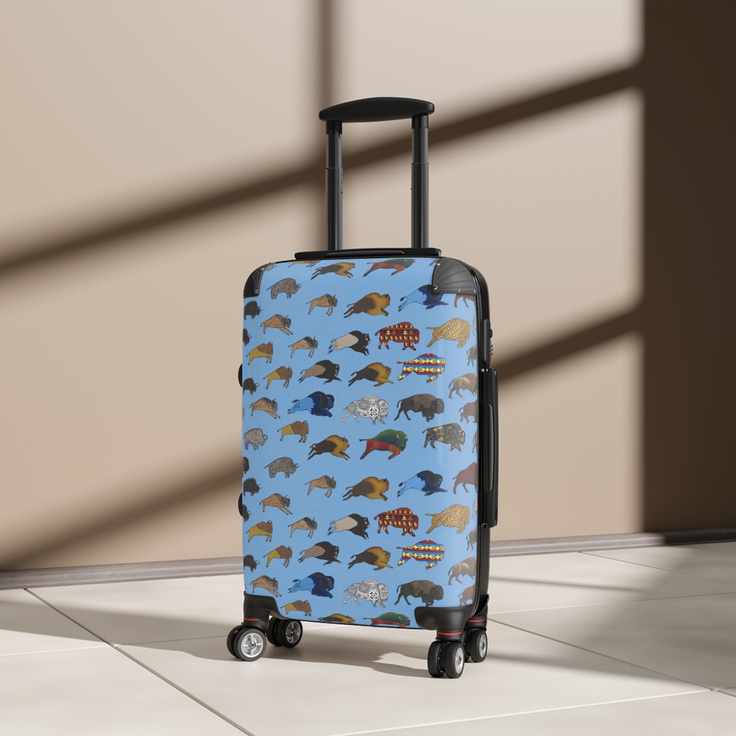 Suitcase, Light Blue, Bison Transition, Buffalo, Native American, Luggage, Carry On
