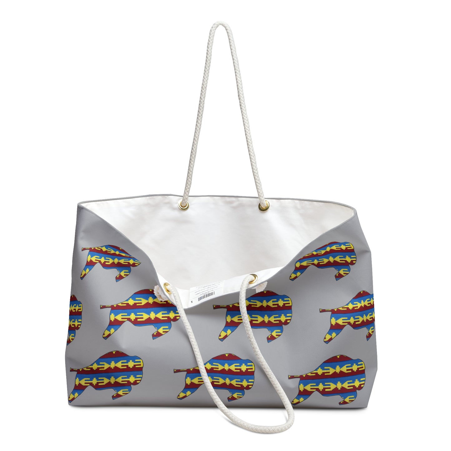 Weekender Bag, Gray, Osage Design, Bison, Buffalo, Native American, Powwow Tote