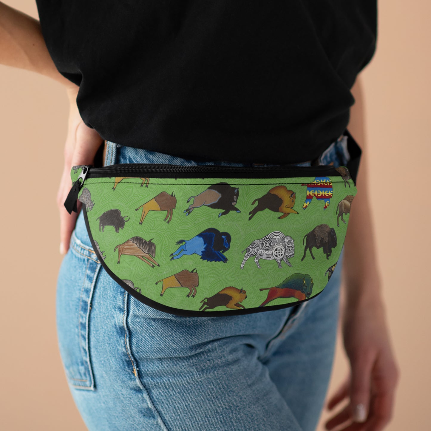 Fanny Pack, Green, Bison Transition, Buffalo, Native American, Indigenous