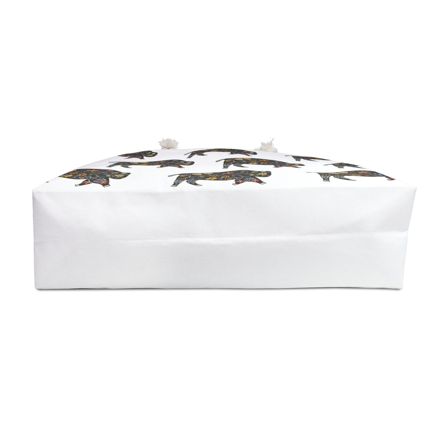 Weekender Bag, White, Floral Motif, Bison, Buffalo, Native American, PowWow Tote