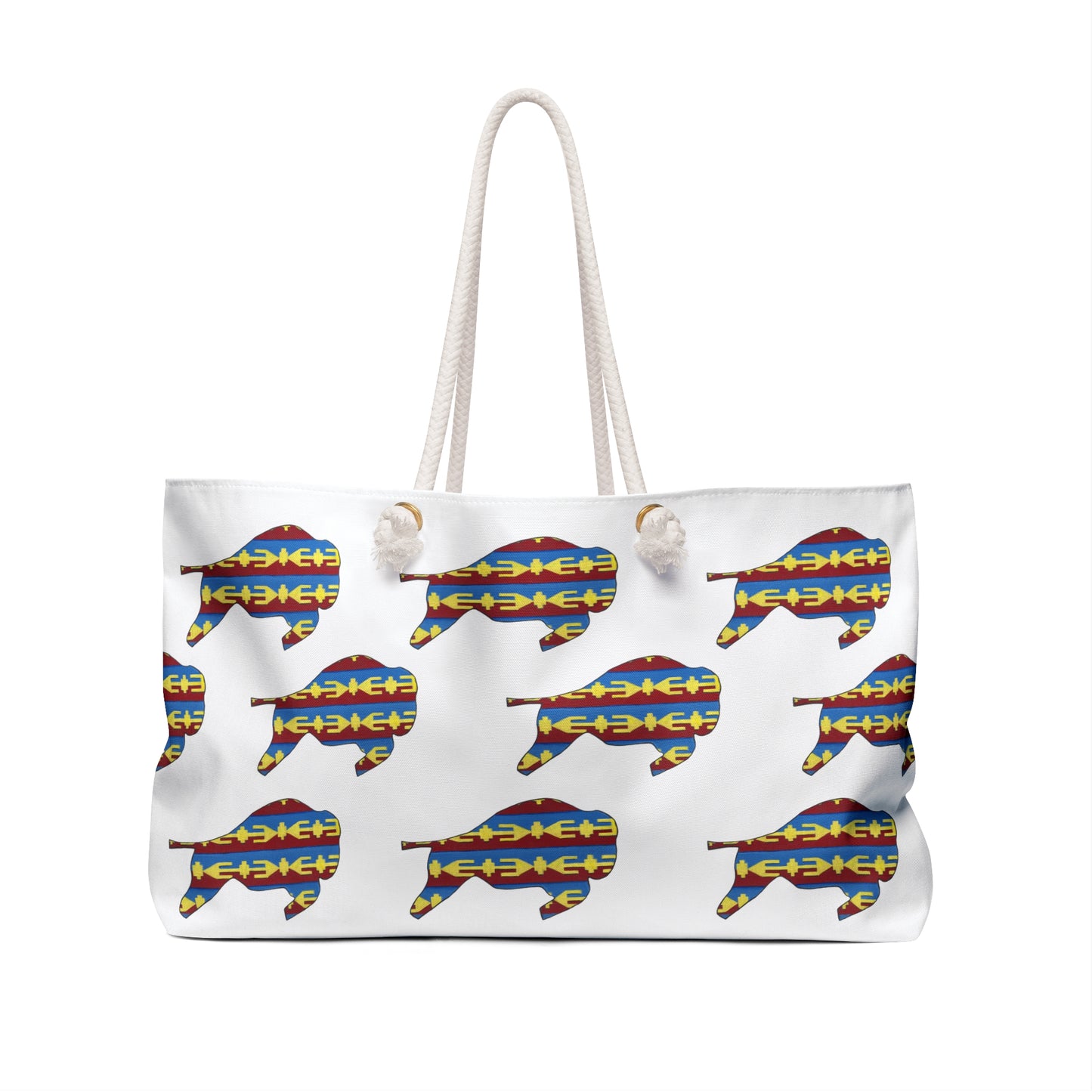 Weekender Bag, White, Osage Design, Bison, Buffalo, Native American, PowWow Tote