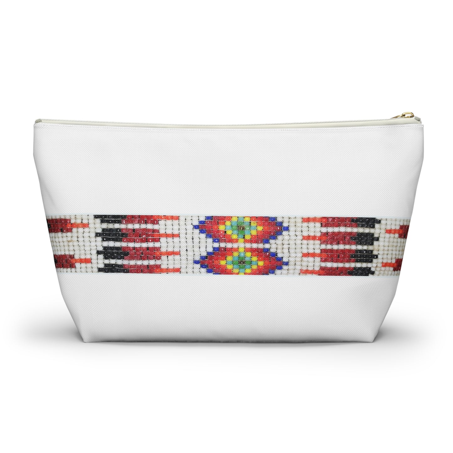 Accessory Pouch w T-bottom, PRINTED Native American bead design, cosmetic bag, pencil pouch, make-up zipper bag
