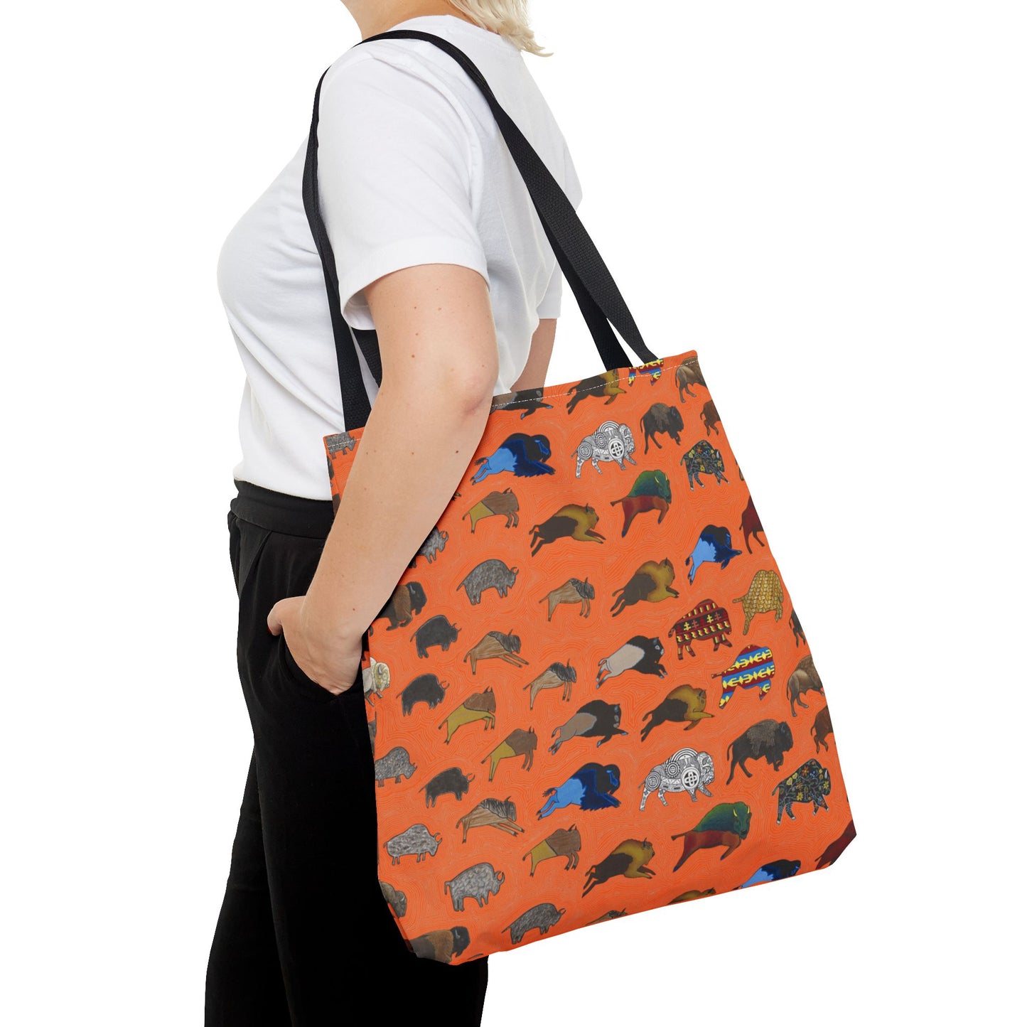 Tote Bag, Orange, Bison Transition, Buffalo, Native America