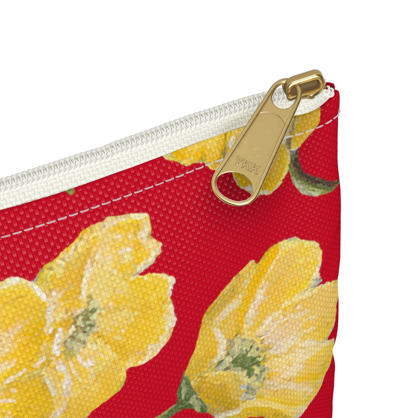 Accessory Pouch, Buttercups, Red Background, Oklahoma Wildflower, Yellow Floral